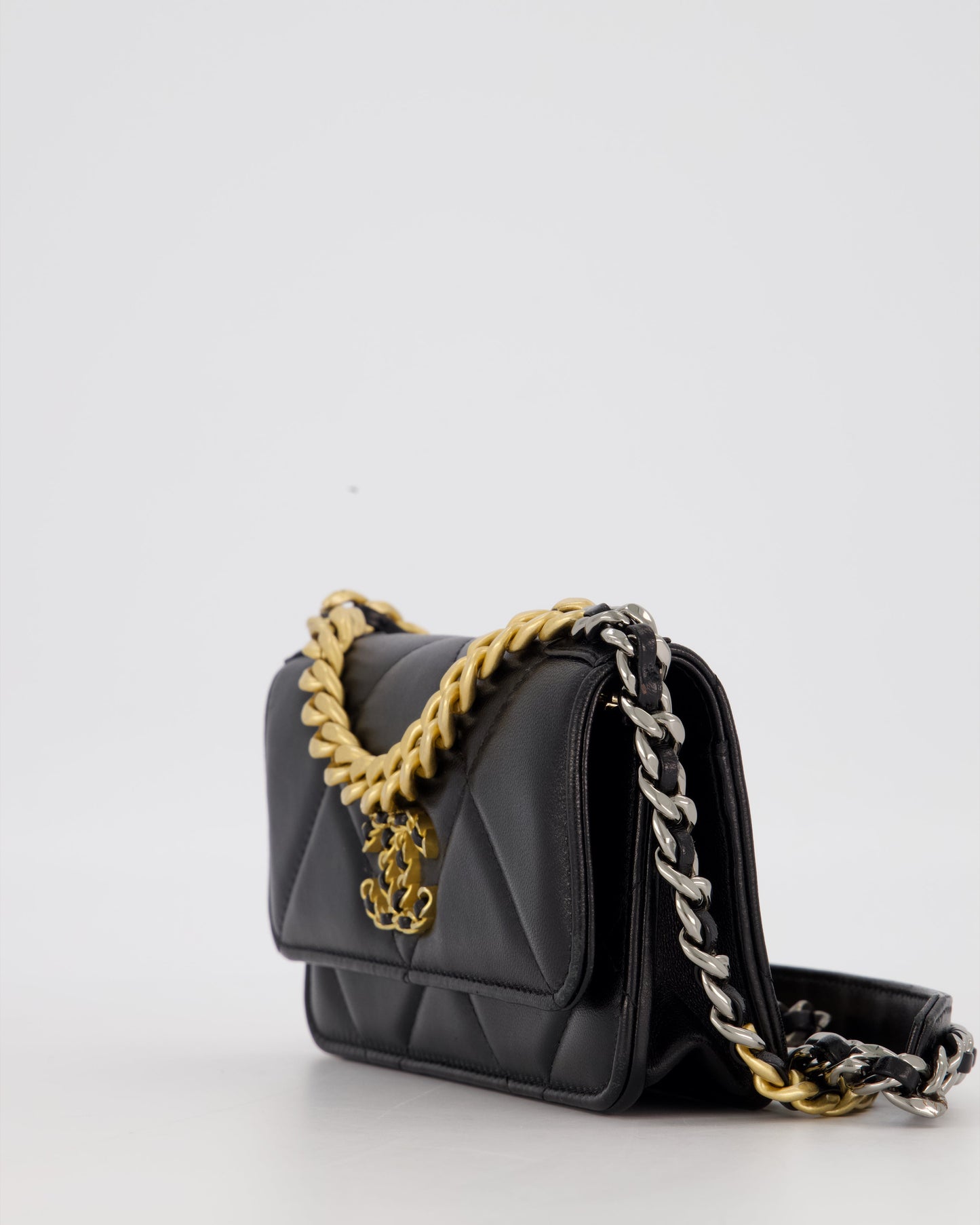 Chanel 19 Black Wallet On Chain in Lambskin Leather with Mixed Gold Hardware