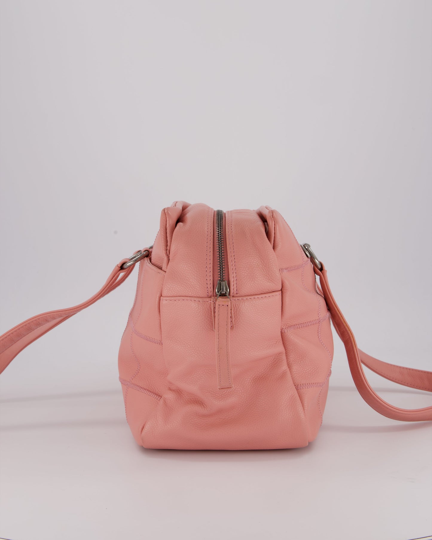Chanel Pink Medium Square Lax East West Chocolate Bar Bowling Shoulder Bag in Cavior Leather with Silver Hardware