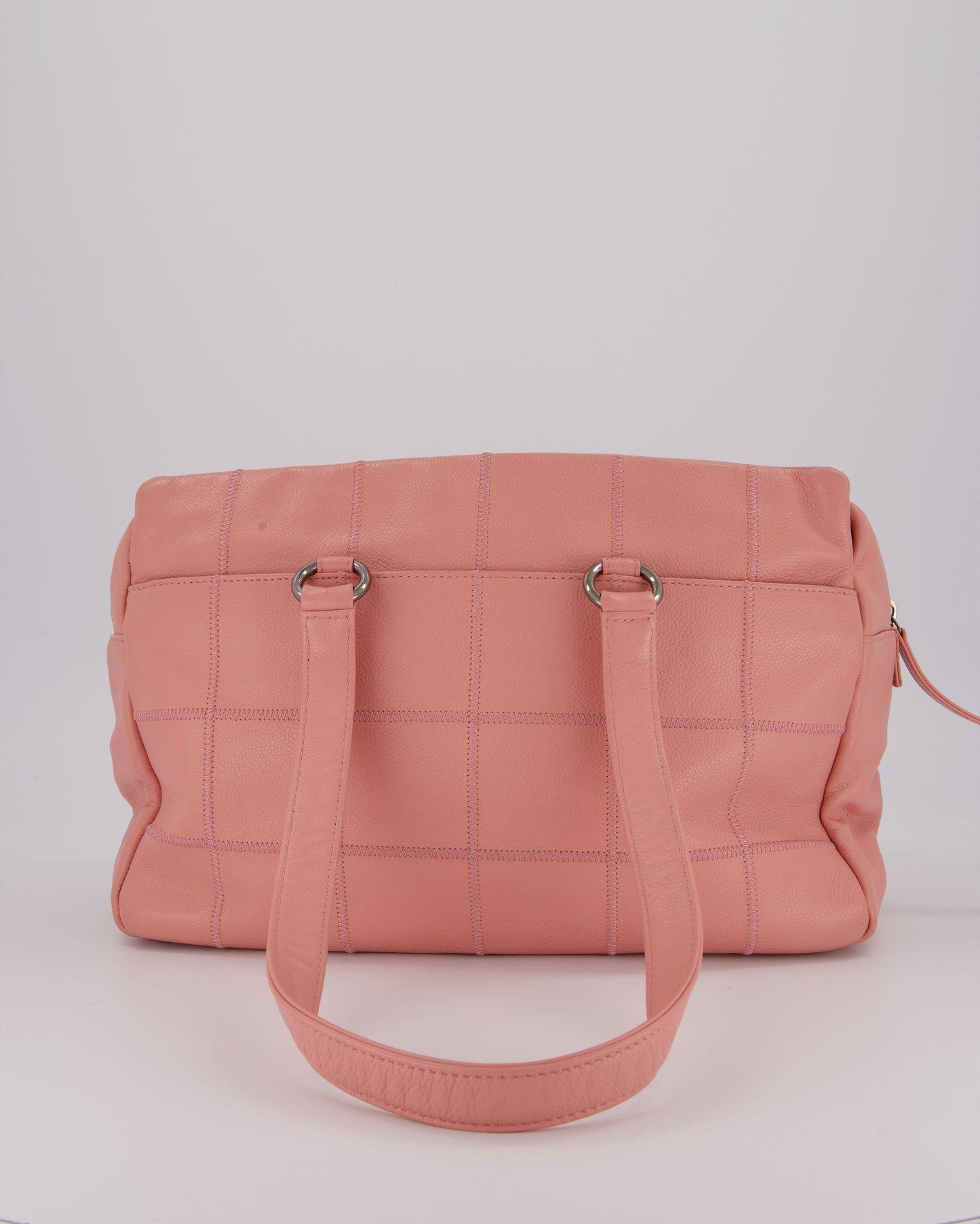 Chanel Pink Medium Square Lax East West Chocolate Bar Bowling Shoulder Bag in Cavior Leather with Silver Hardware