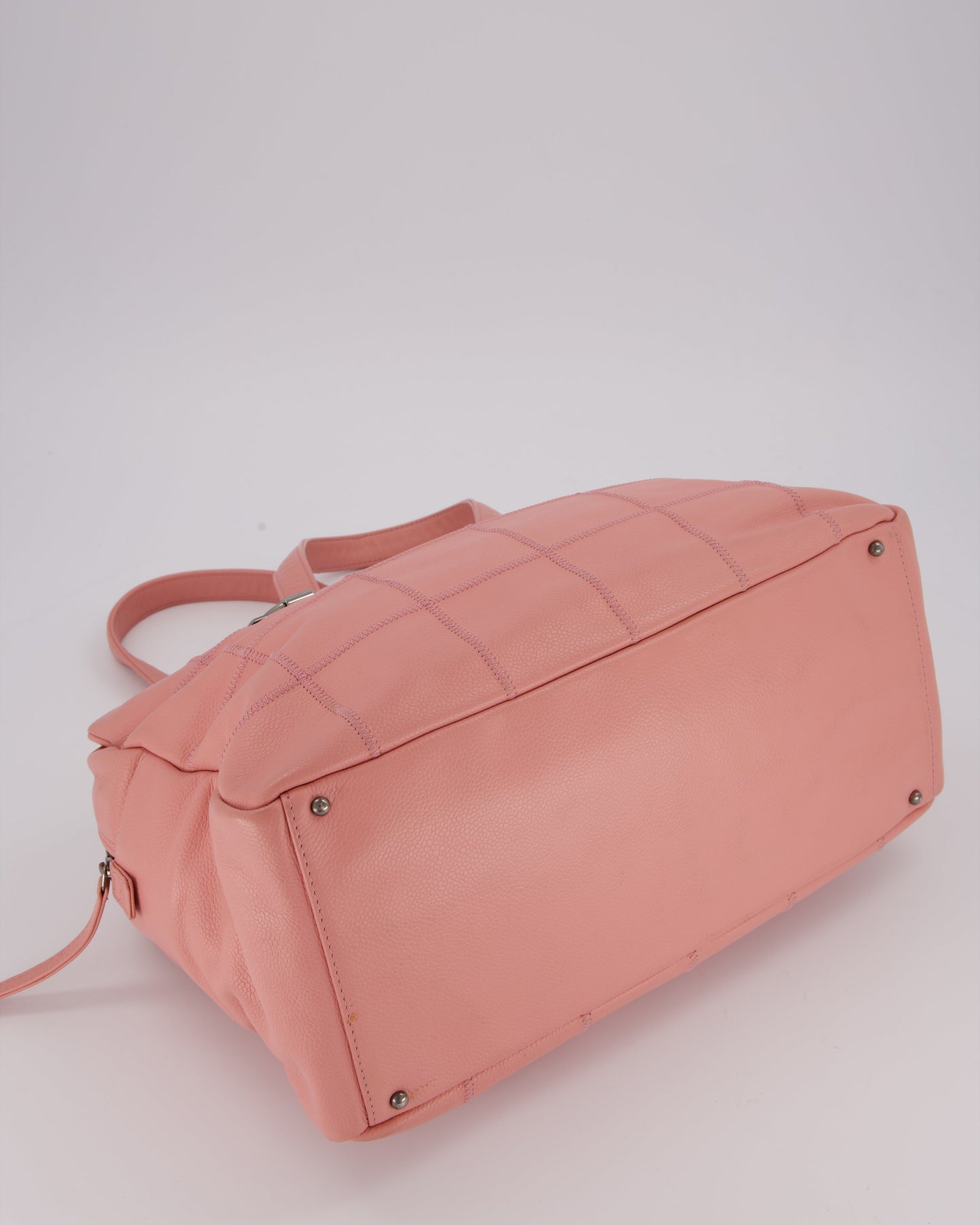 Chanel Pink Medium Square Lax East West Chocolate Bar Bowling Shoulder Bag in Cavior Leather with Silver Hardware