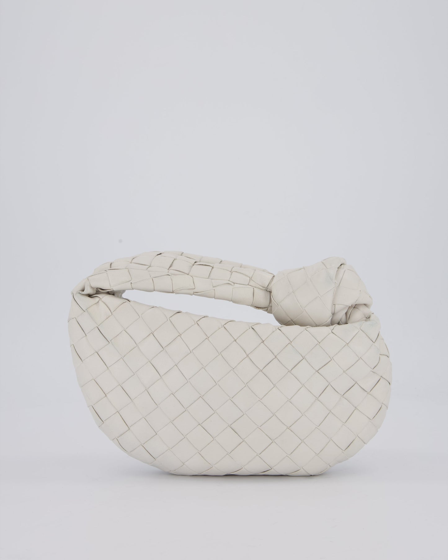 Bottega Veneta White Mini Jodie Bag in Intrecciato Leather with Gold Hardware