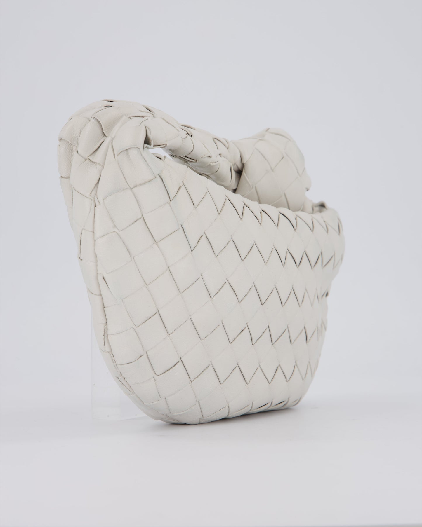 Bottega Veneta White Mini Jodie Bag in Intrecciato Leather with Gold Hardware