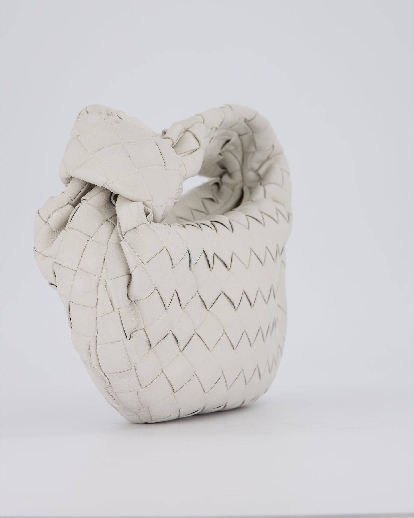 Bottega Veneta White Mini Jodie Bag in Intrecciato Leather with Gold Hardware