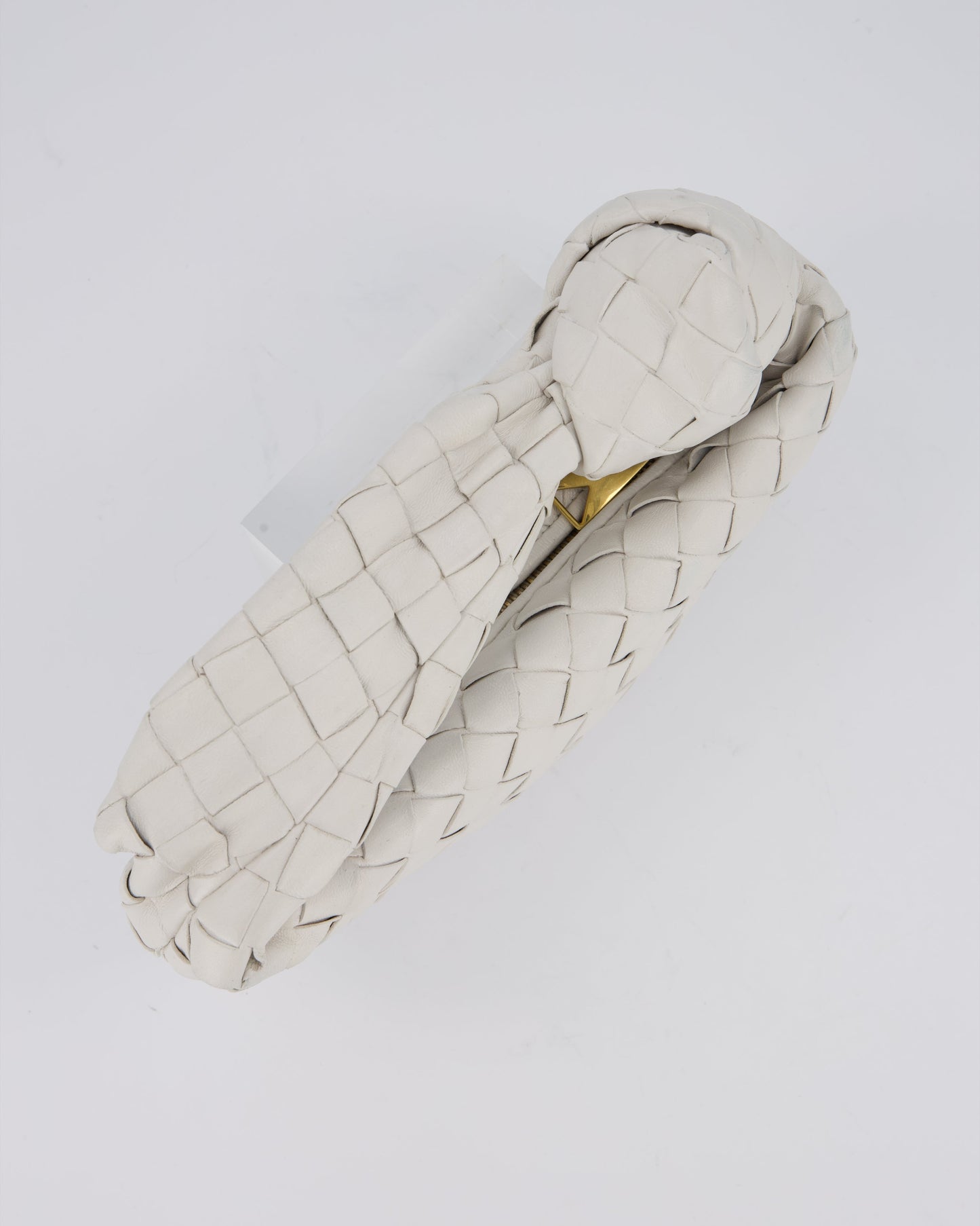 Bottega Veneta White Mini Jodie Bag in Intrecciato Leather with Gold Hardware