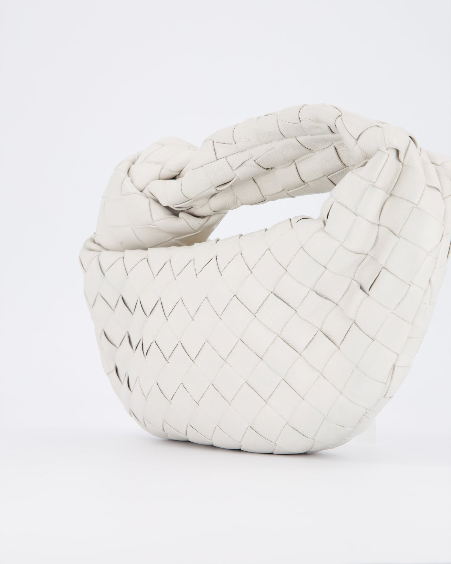 Bottega Veneta White Mini Jodie Bag in Intrecciato Leather with Gold Hardware