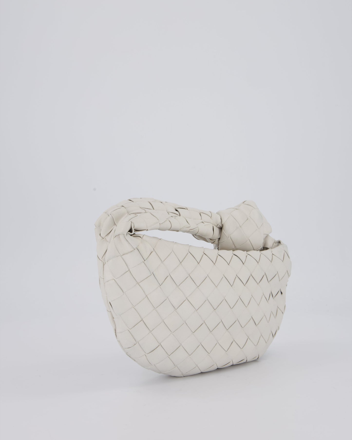 Bottega Veneta White Mini Jodie Bag in Intrecciato Leather with Gold Hardware