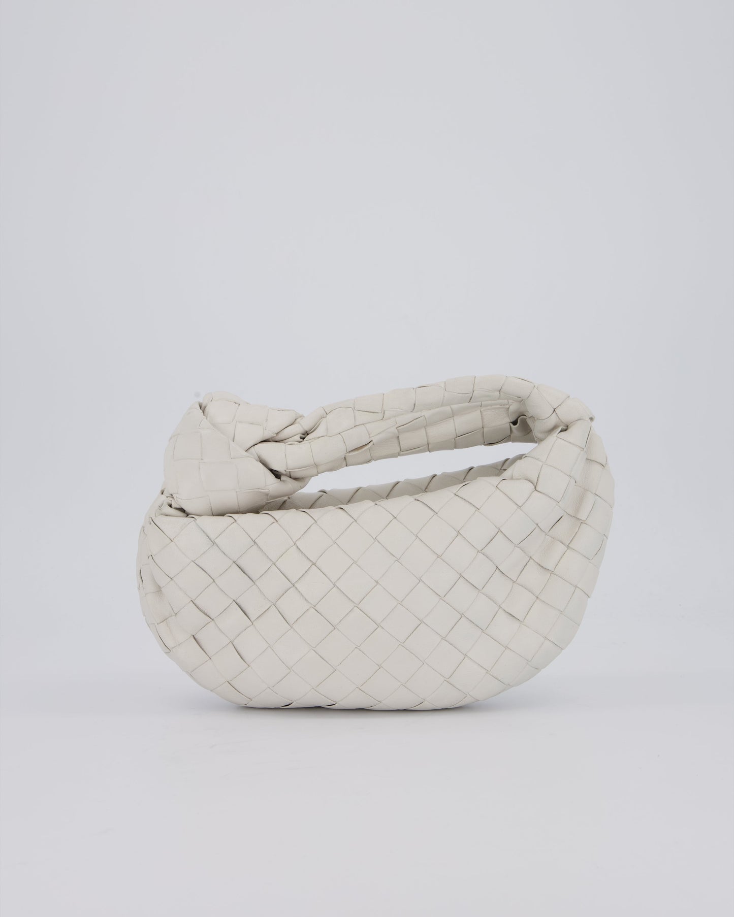 Bottega Veneta White Mini Jodie Bag in Intrecciato Leather with Gold Hardware