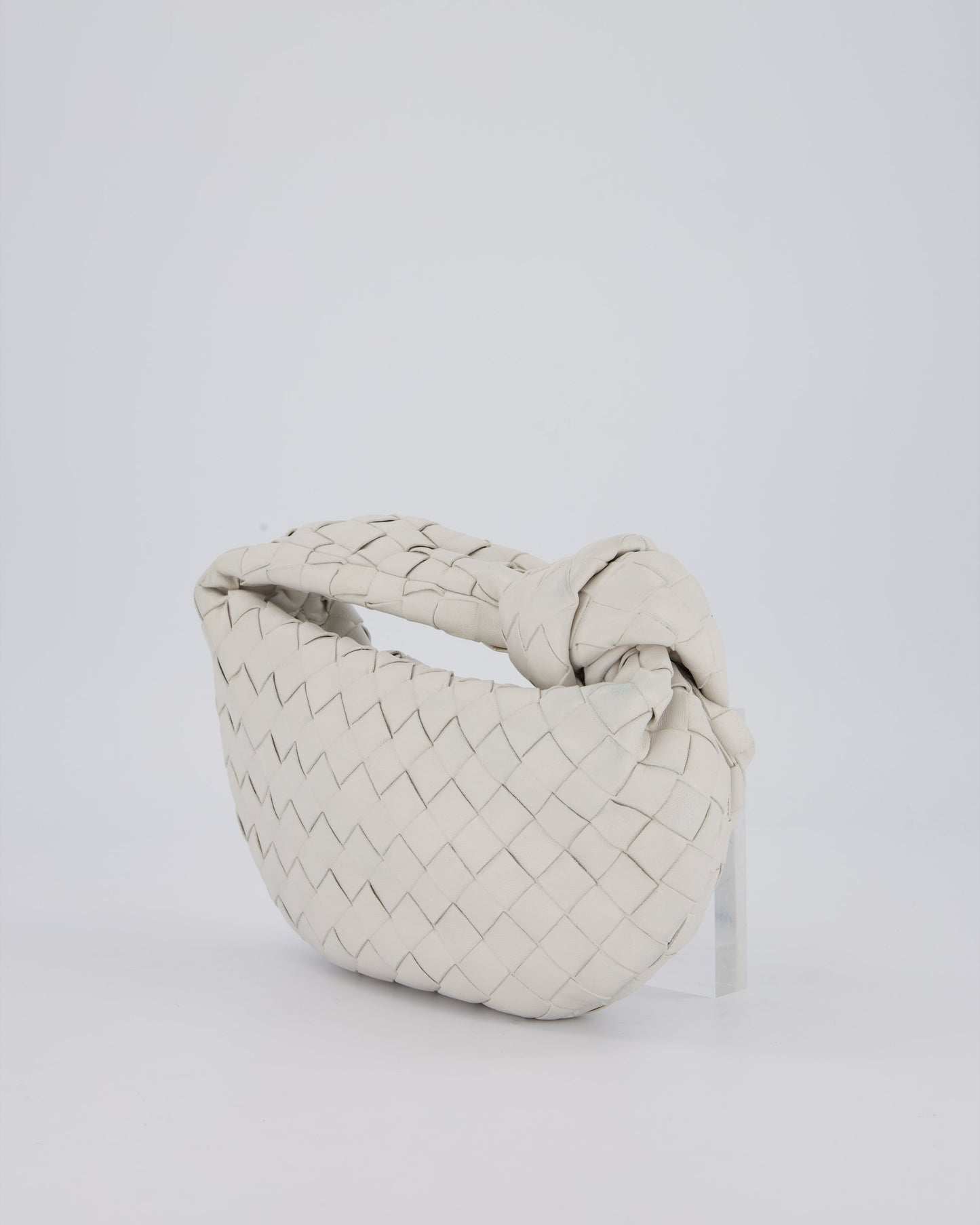 Bottega Veneta White Mini Jodie Bag in Intrecciato Leather with Gold Hardware