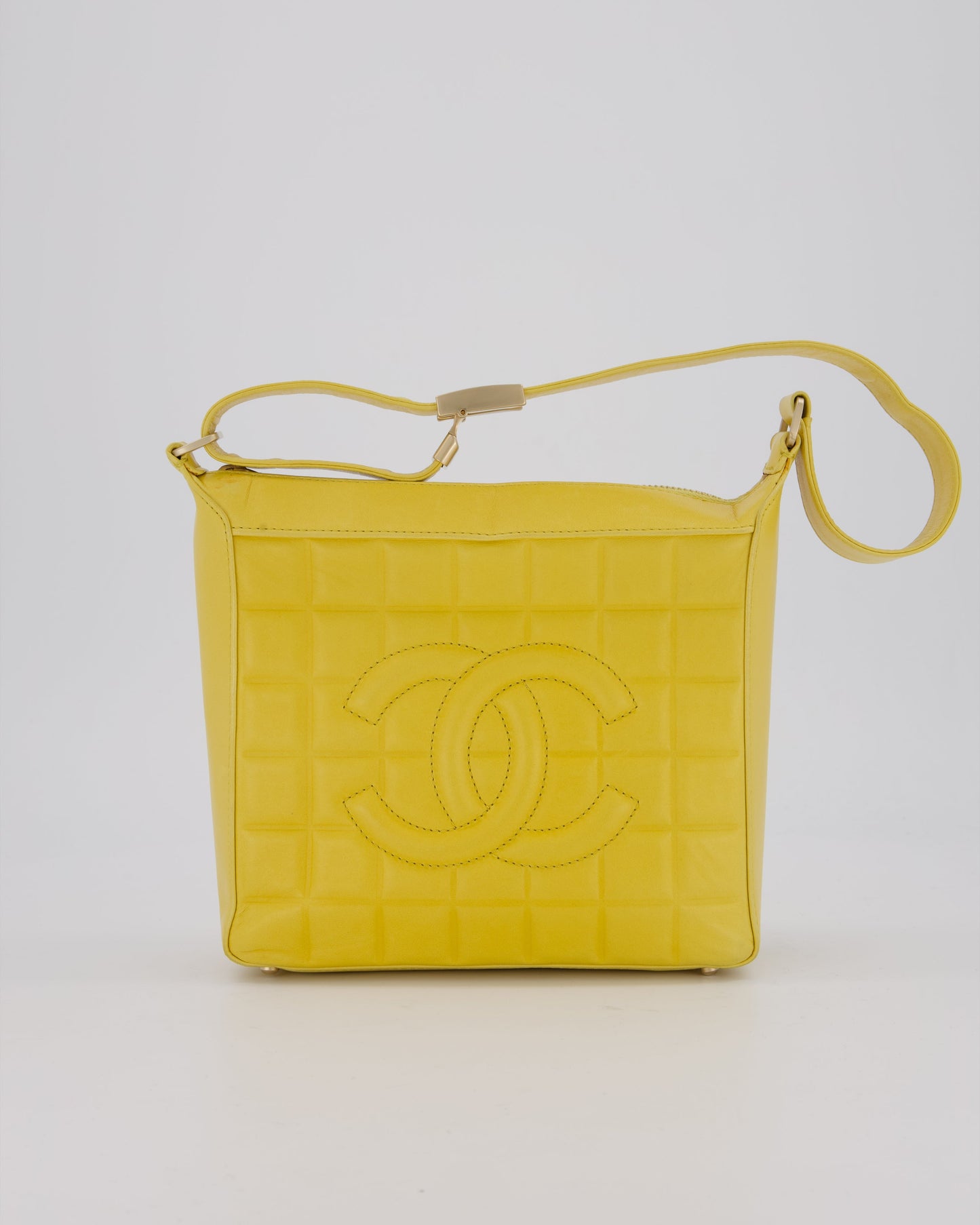 Chanel Chocolate Bar Shoulder Bag in Yellow Lambskin Leather with Gold Hardware