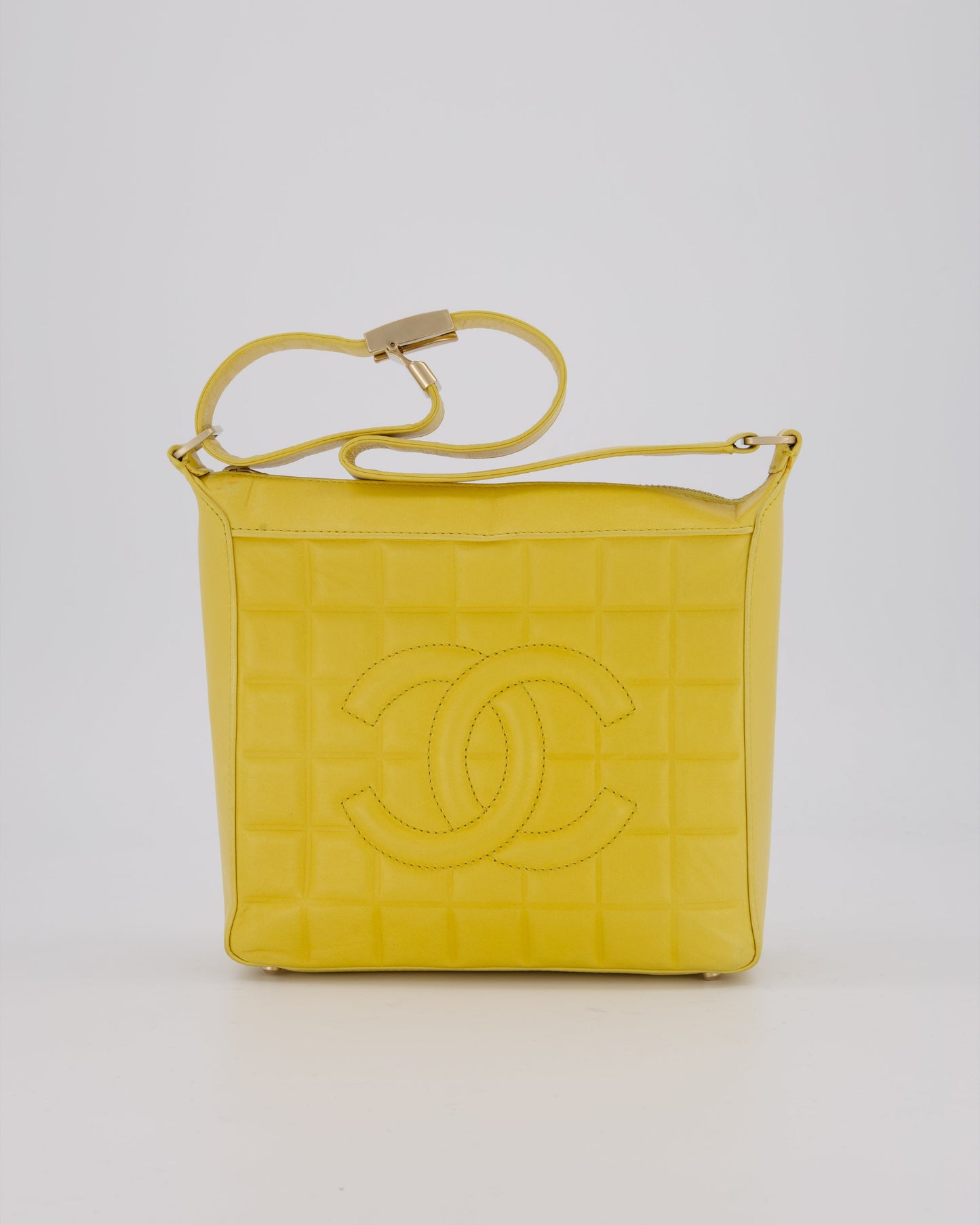 Chanel Chocolate Bar Shoulder Bag in Yellow Lambskin Leather with Gold Hardware