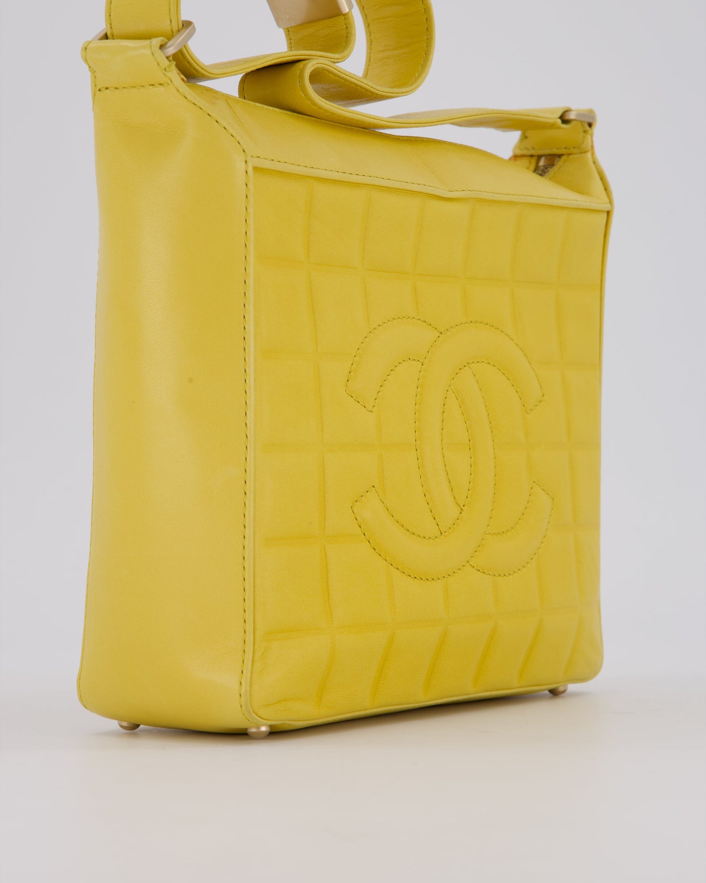 Chanel Chocolate Bar Shoulder Bag in Yellow Lambskin Leather with Gold Hardware