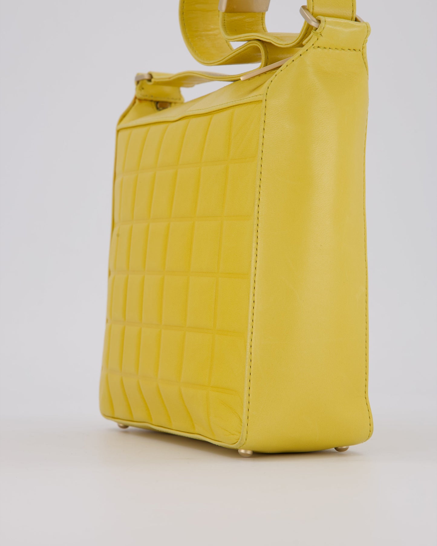 Chanel Chocolate Bar Shoulder Bag in Yellow Lambskin Leather with Gold Hardware