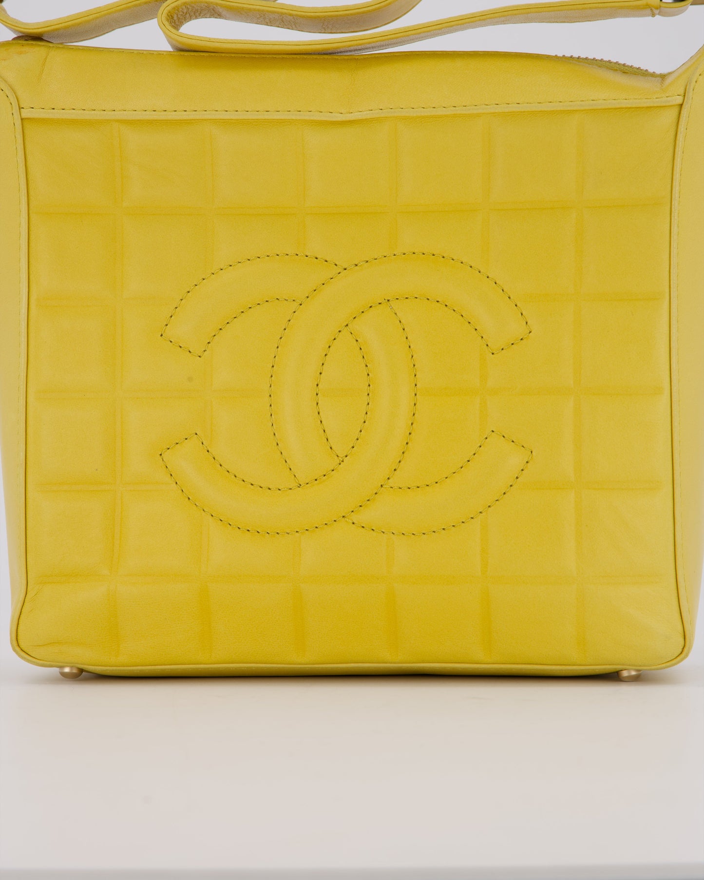 Chanel Chocolate Bar Shoulder Bag in Yellow Lambskin Leather with Gold Hardware