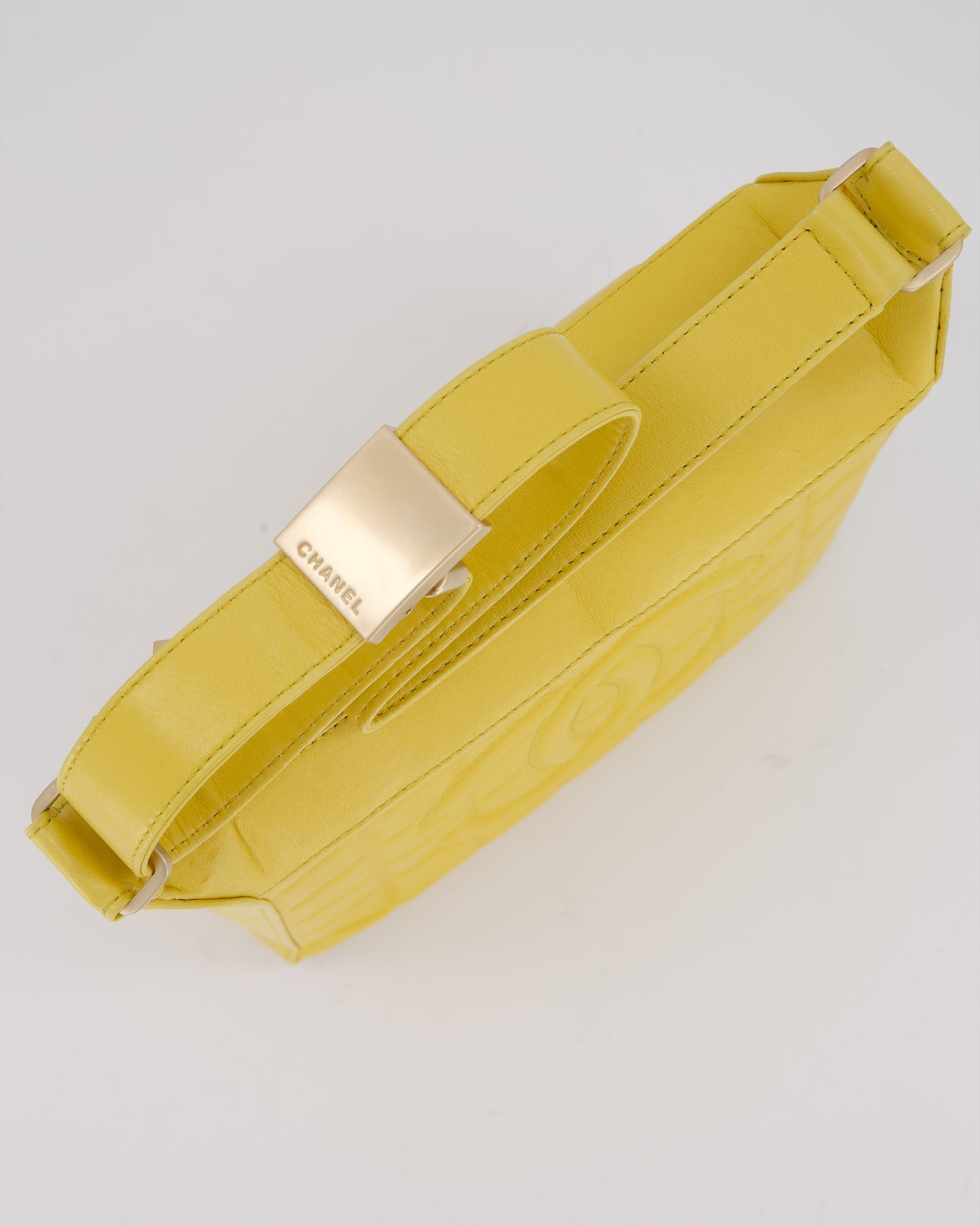 Chanel Chocolate Bar Shoulder Bag in Yellow Lambskin Leather with Gold Hardware