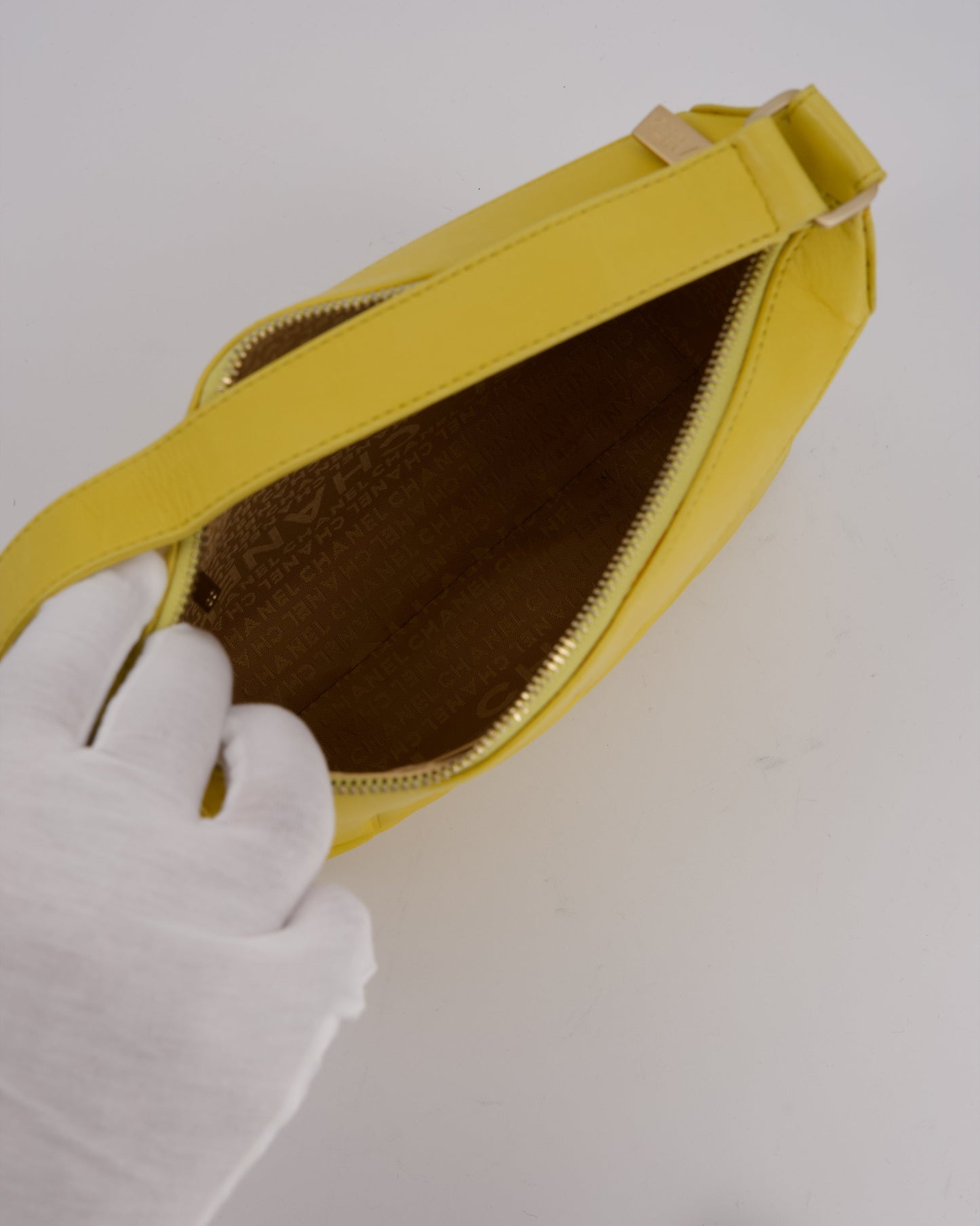 Chanel Chocolate Bar Shoulder Bag in Yellow Lambskin Leather with Gold Hardware