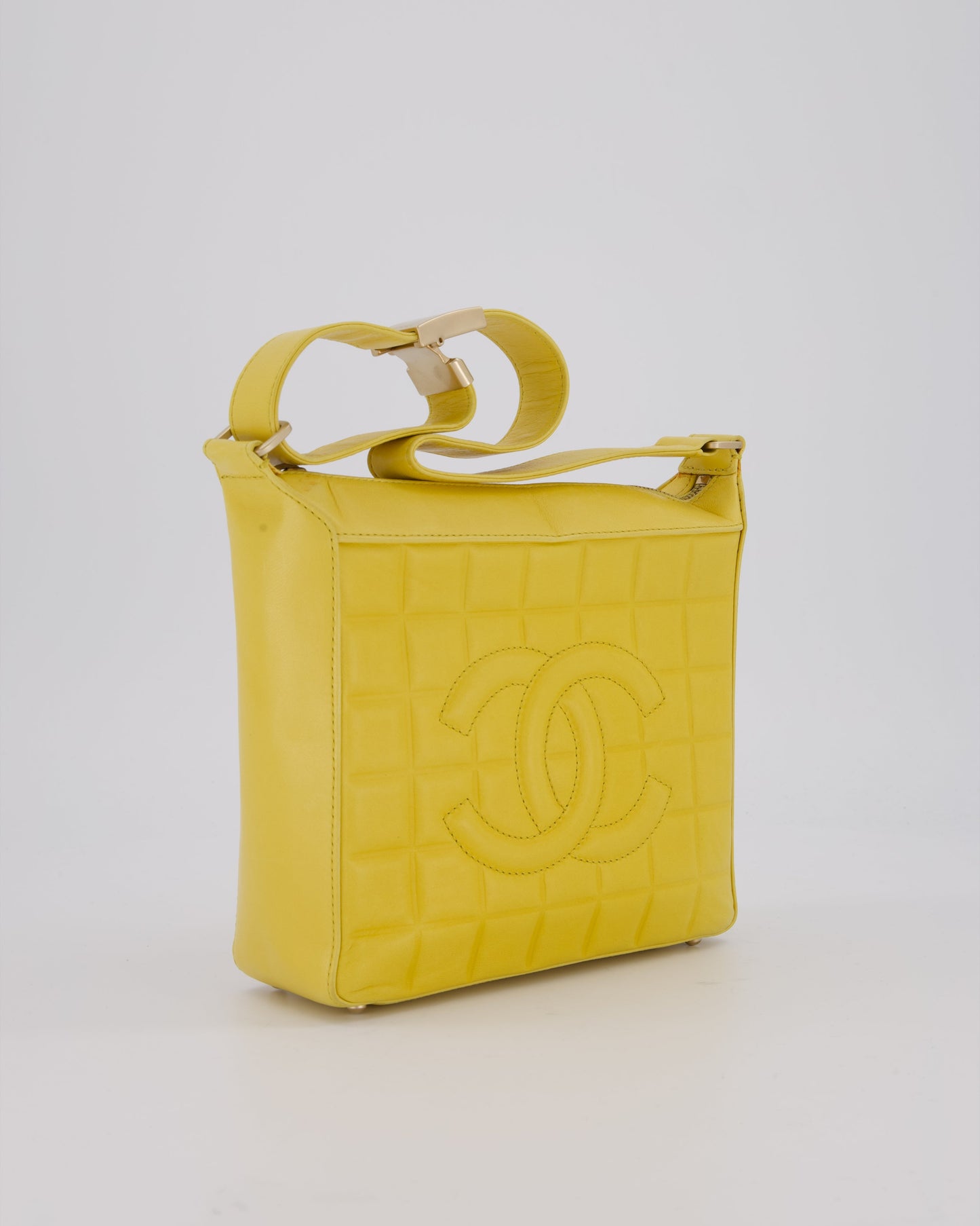 Chanel Chocolate Bar Shoulder Bag in Yellow Lambskin Leather with Gold Hardware