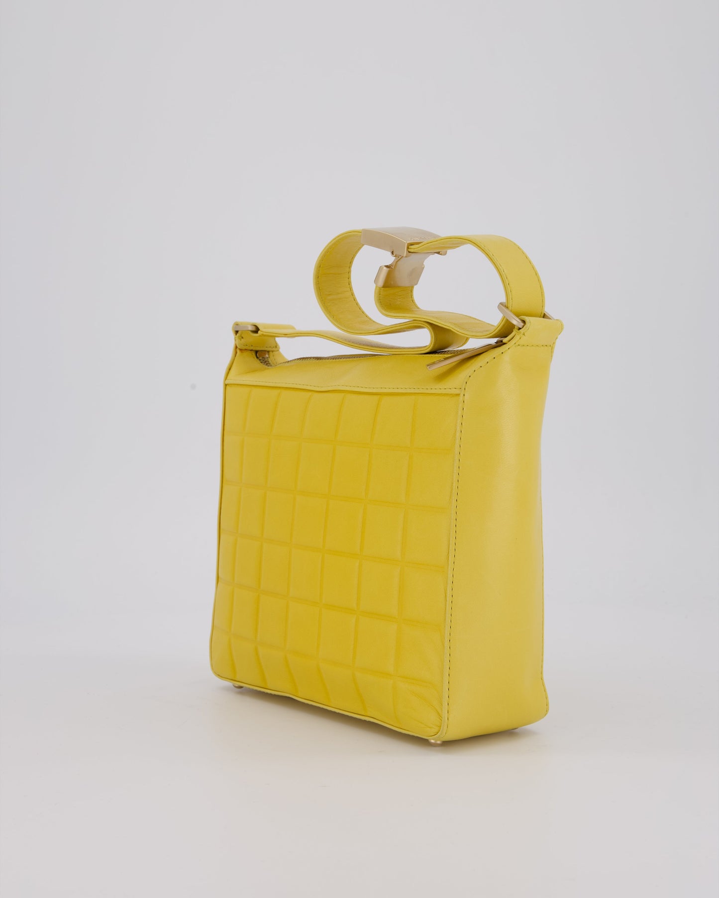 Chanel Chocolate Bar Shoulder Bag in Yellow Lambskin Leather with Gold Hardware