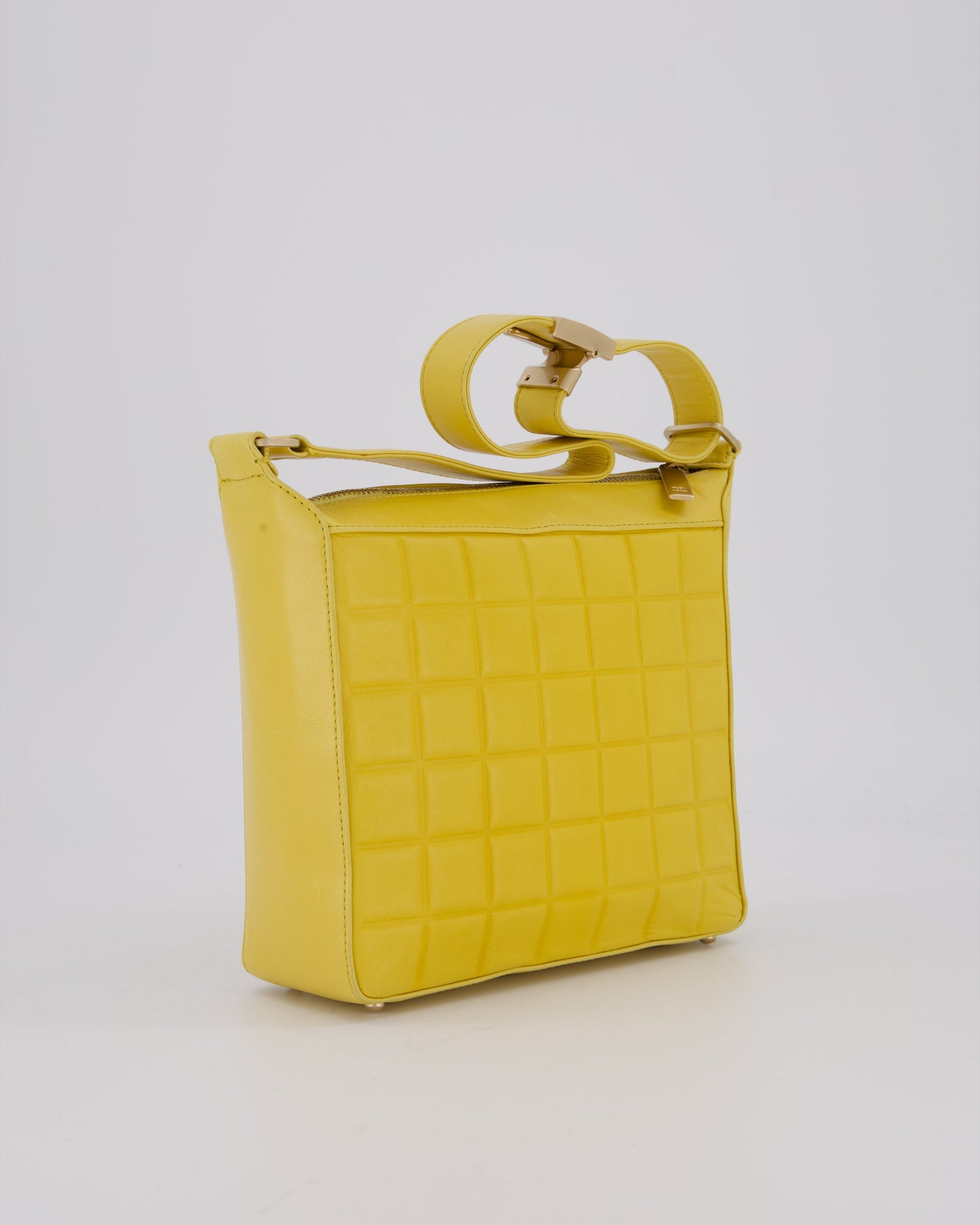 Chanel Chocolate Bar Shoulder Bag in Yellow Lambskin Leather with Gold Hardware
