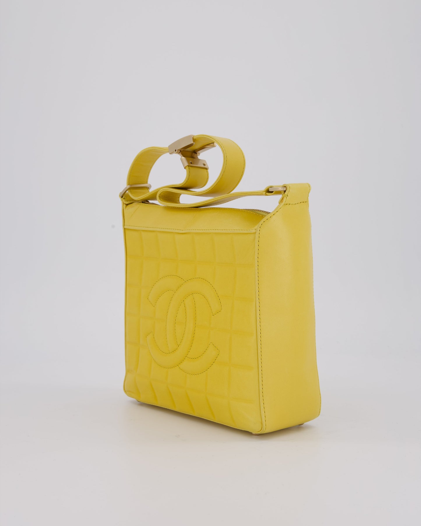 Chanel Chocolate Bar Shoulder Bag in Yellow Lambskin Leather with Gold Hardware