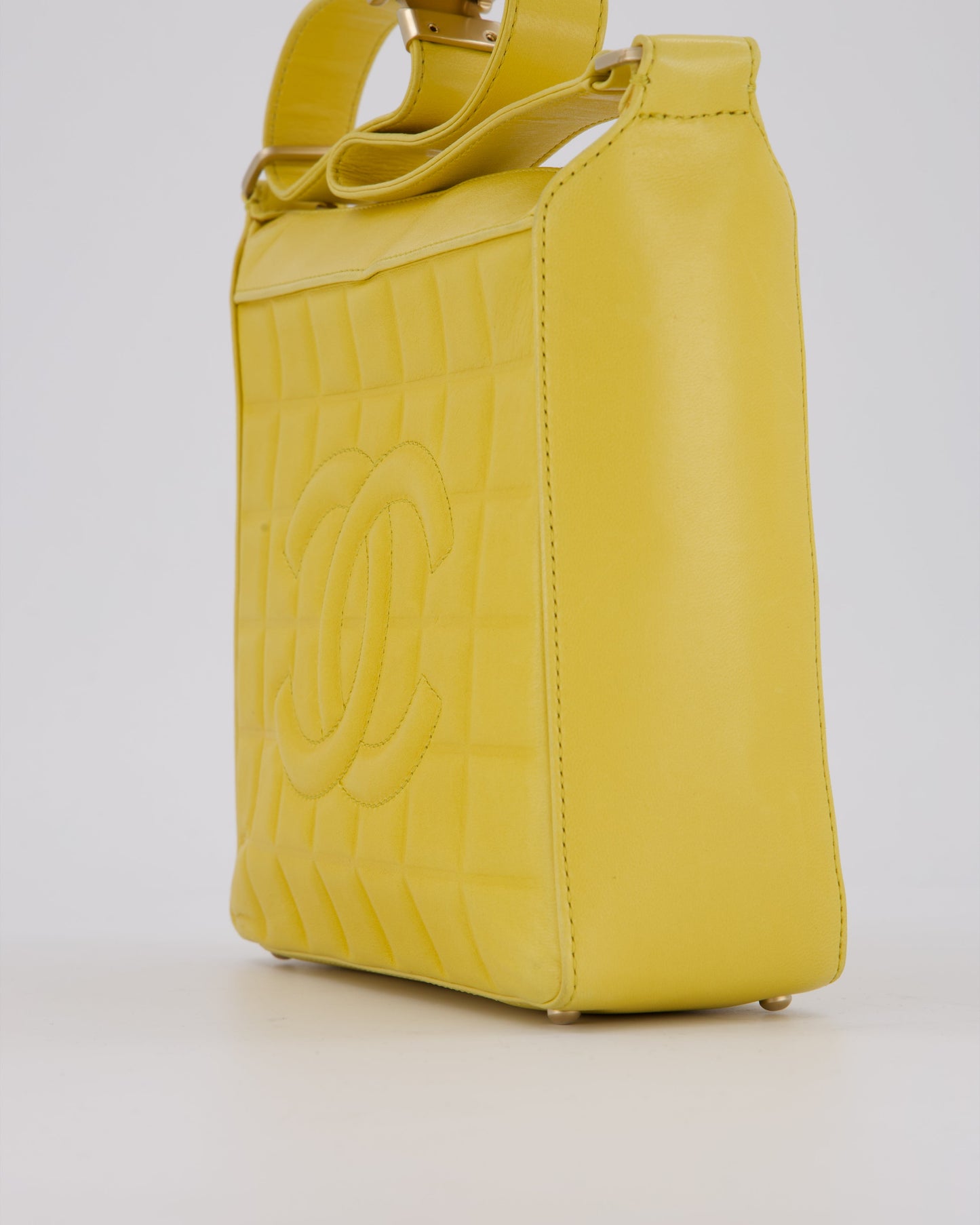 Chanel Chocolate Bar Shoulder Bag in Yellow Lambskin Leather with Gold Hardware