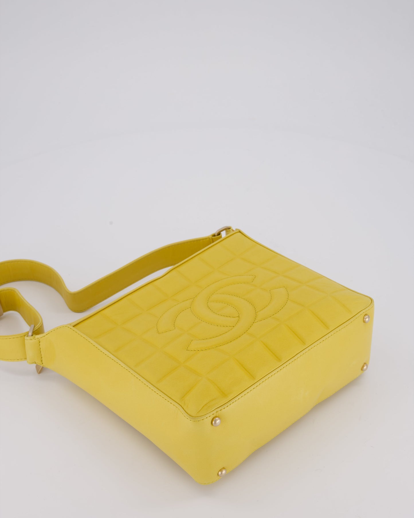 Chanel Chocolate Bar Shoulder Bag in Yellow Lambskin Leather with Gold Hardware