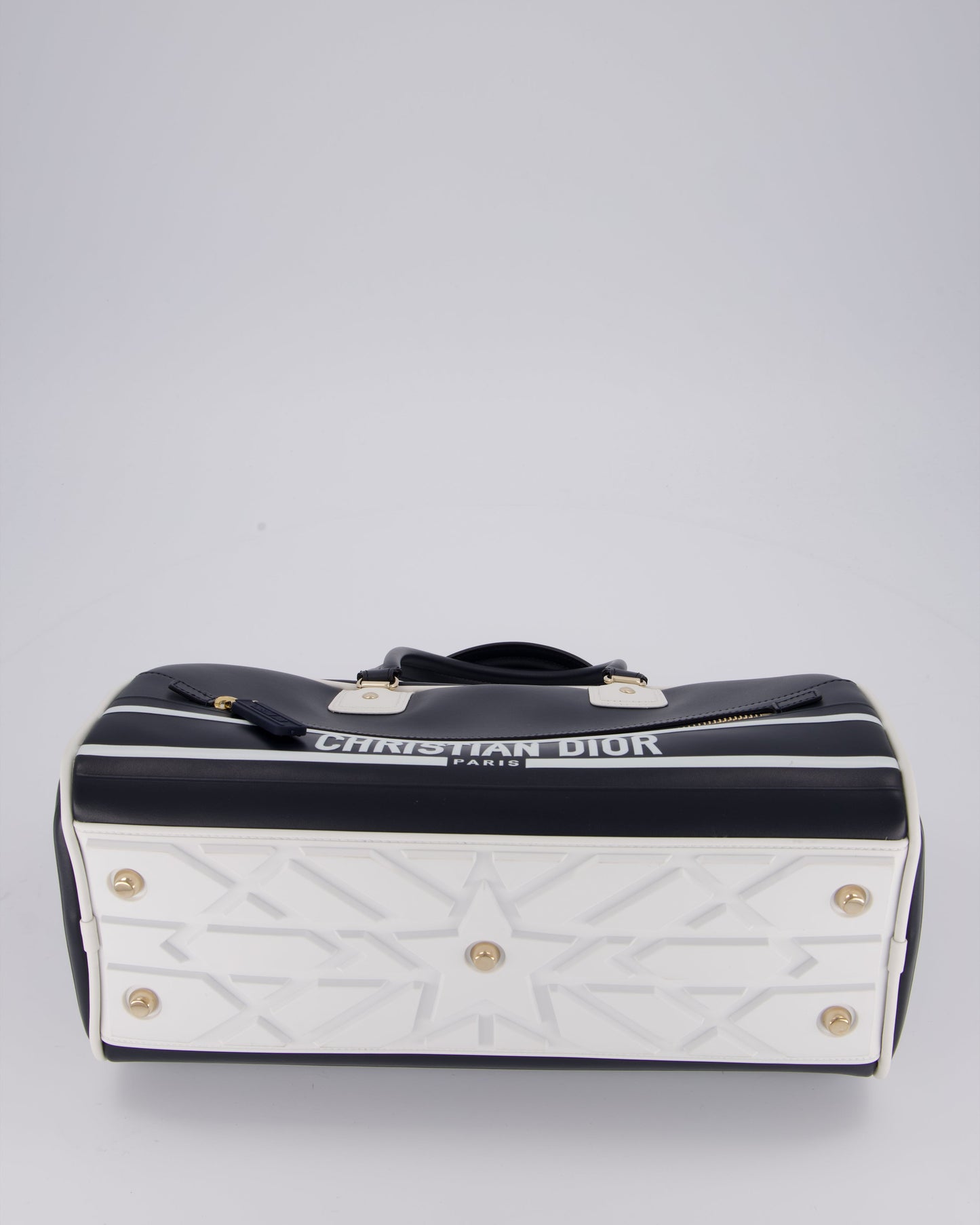 Christian Dior Vibe Bowling Bag in Navy Blue Calfskin Leather with Gold Hardware