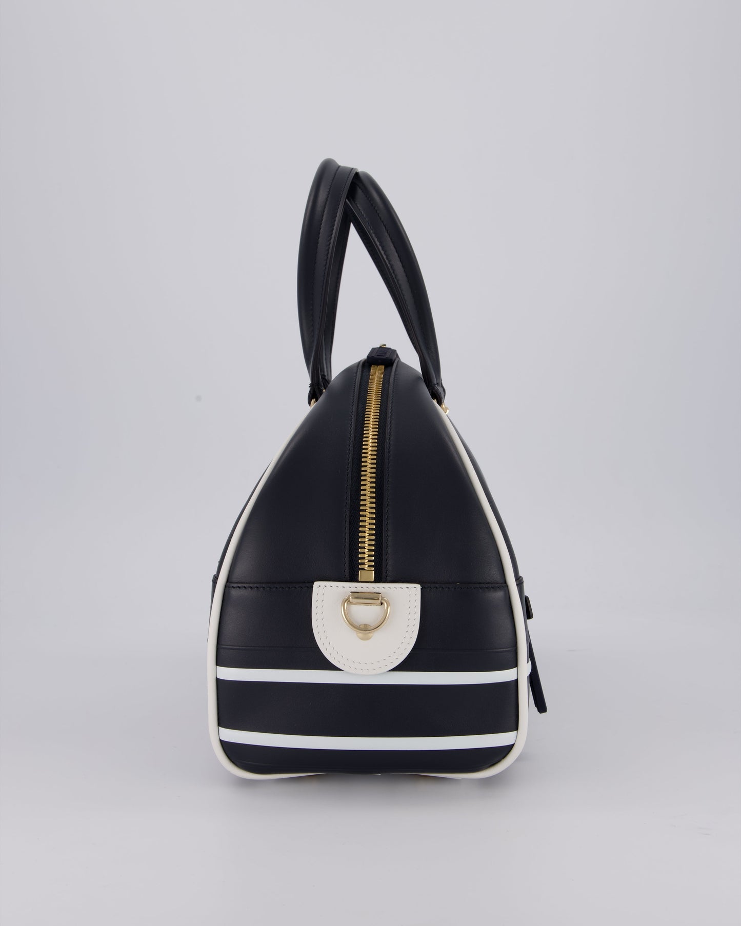 Christian Dior Vibe Bowling Bag in Navy Blue Calfskin Leather with Gold Hardware