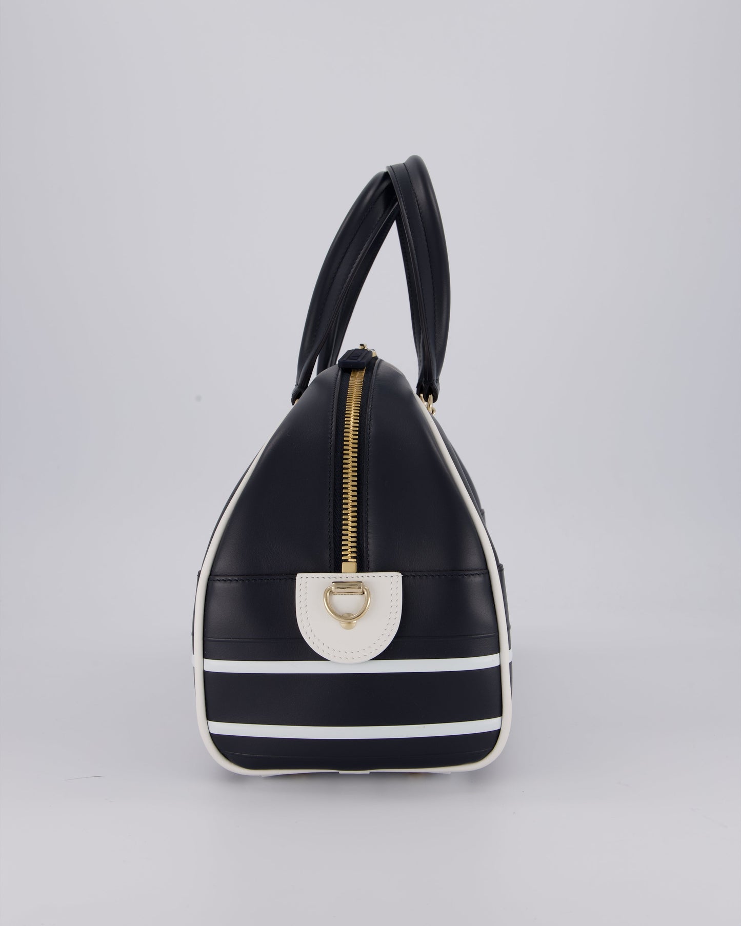 Christian Dior Vibe Bowling Bag in Navy Blue Calfskin Leather with Gold Hardware
