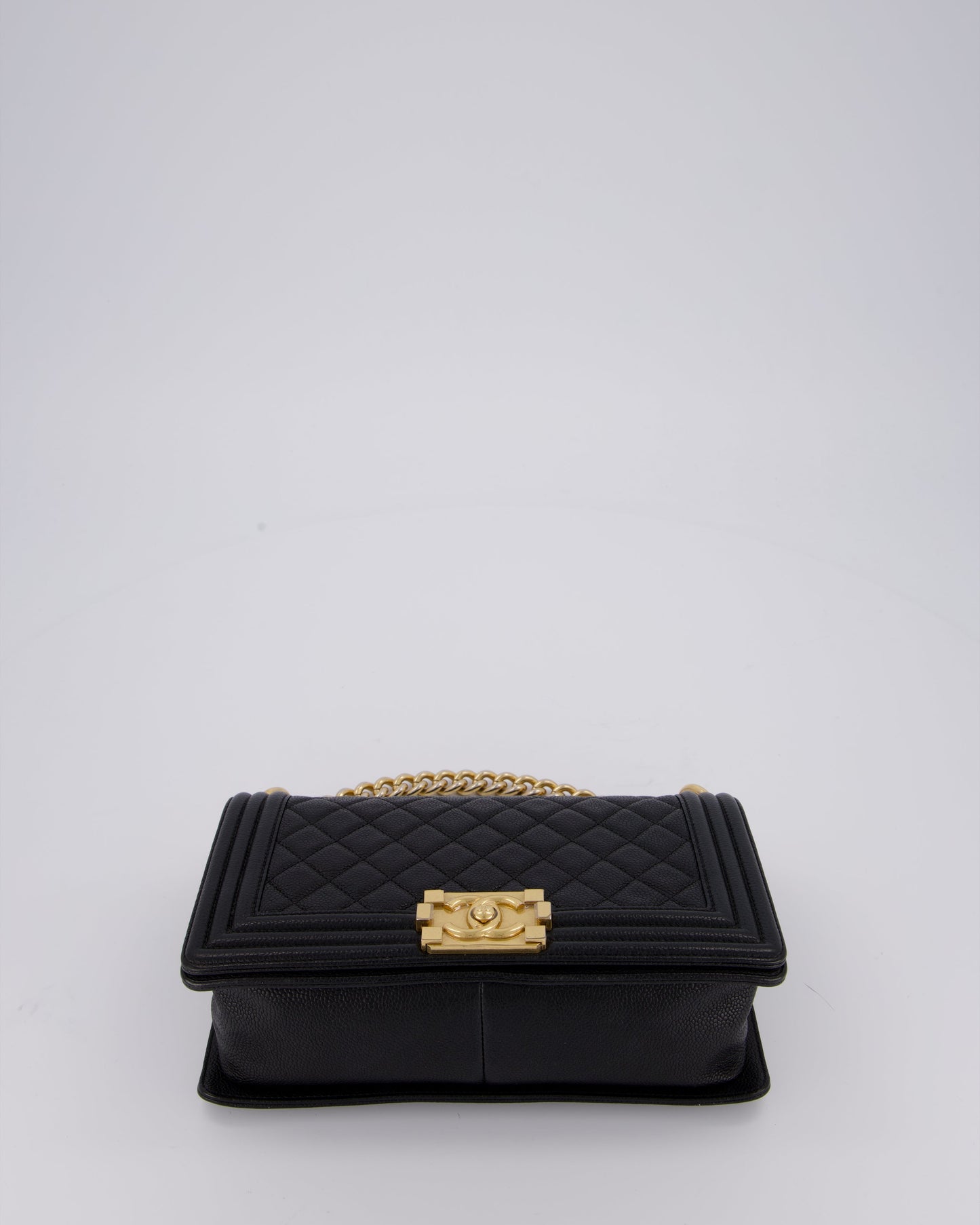 Chanel Black Medium Boy Bag in Caviar Leather with Brushed Gold Hardware