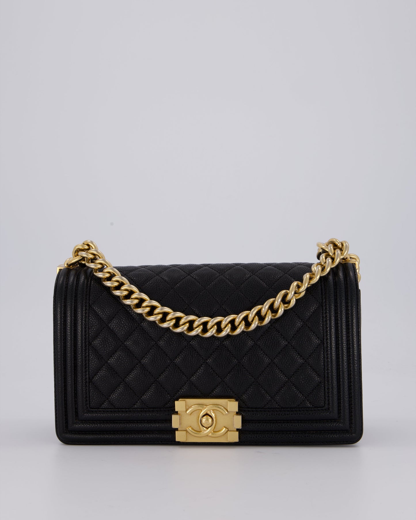 Chanel Black Medium Boy Bag in Caviar Leather with Brushed Gold Hardware