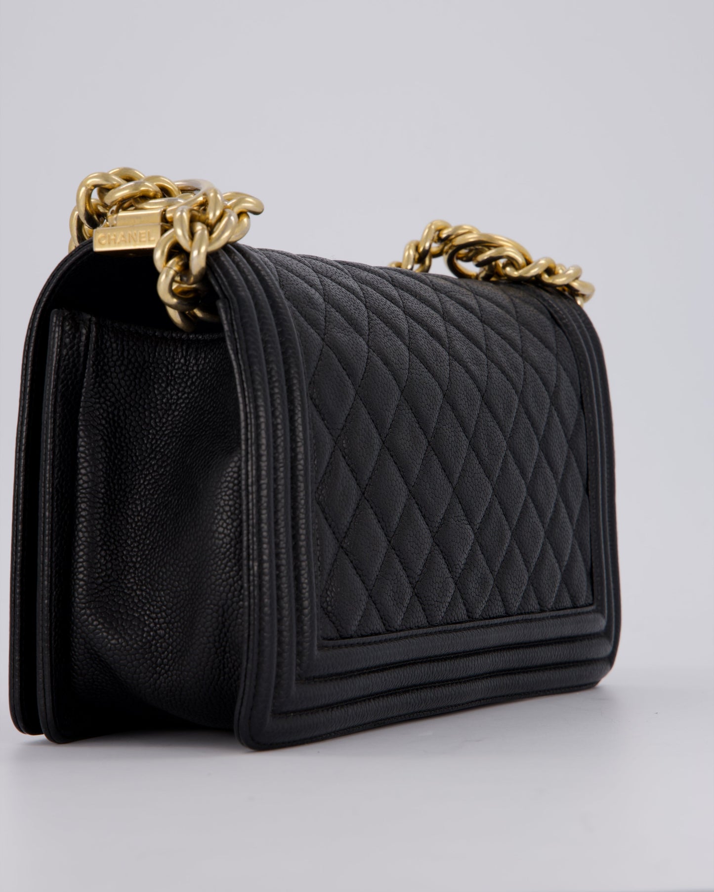Chanel Black Medium Boy Bag in Caviar Leather with Brushed Gold Hardware
