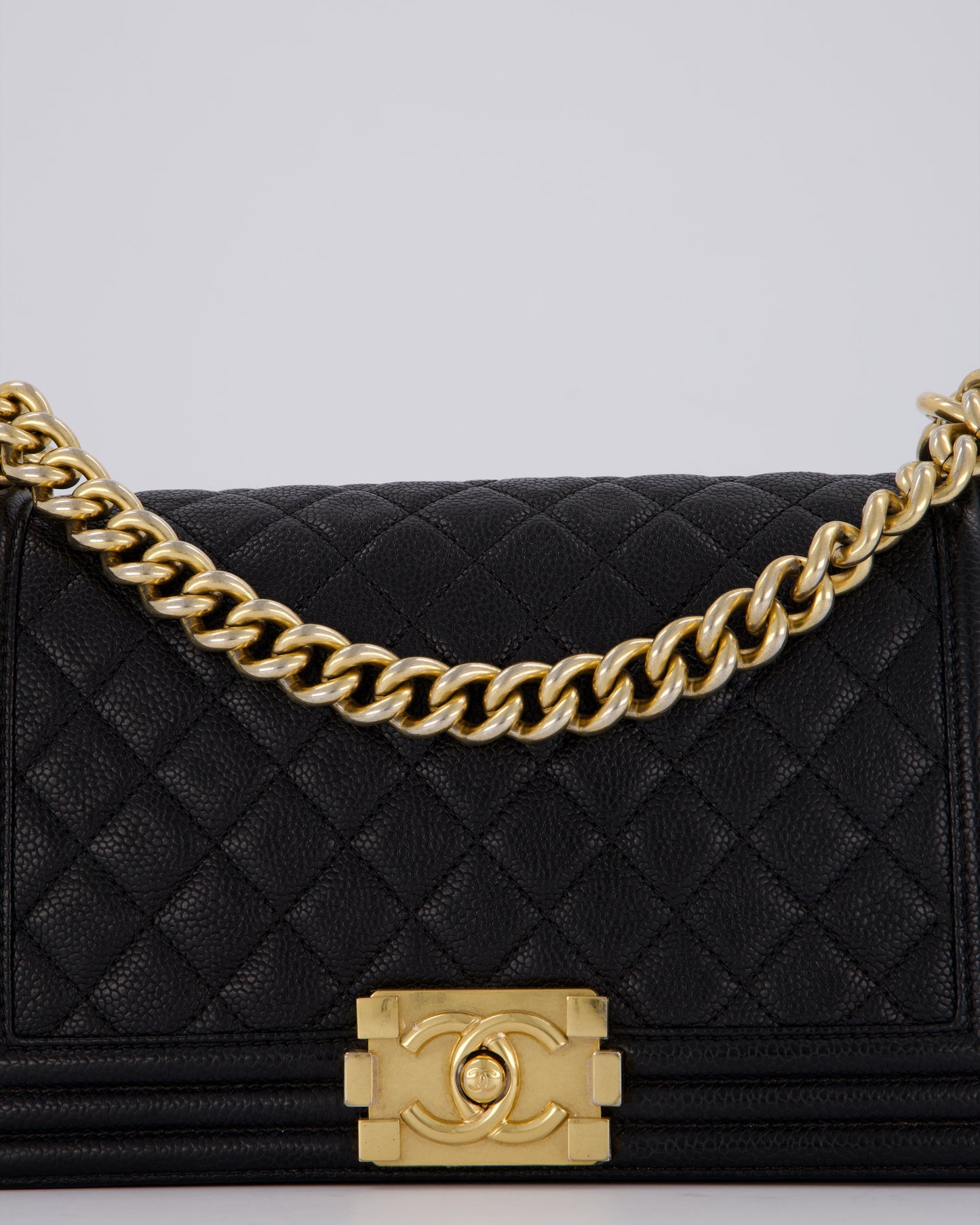 Chanel Black Medium Boy Bag in Caviar Leather with Brushed Gold Hardware