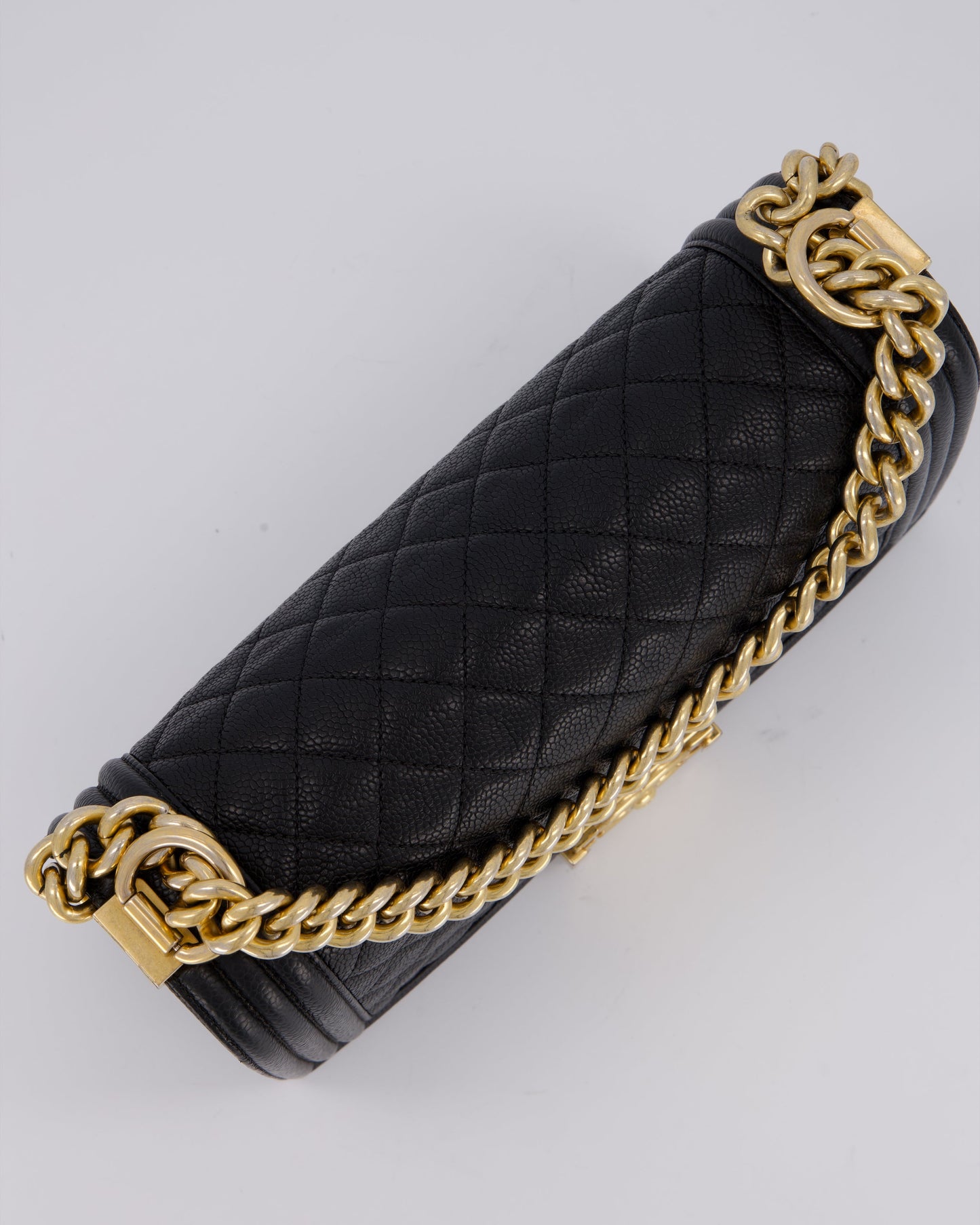 Chanel Black Medium Boy Bag in Caviar Leather with Brushed Gold Hardware