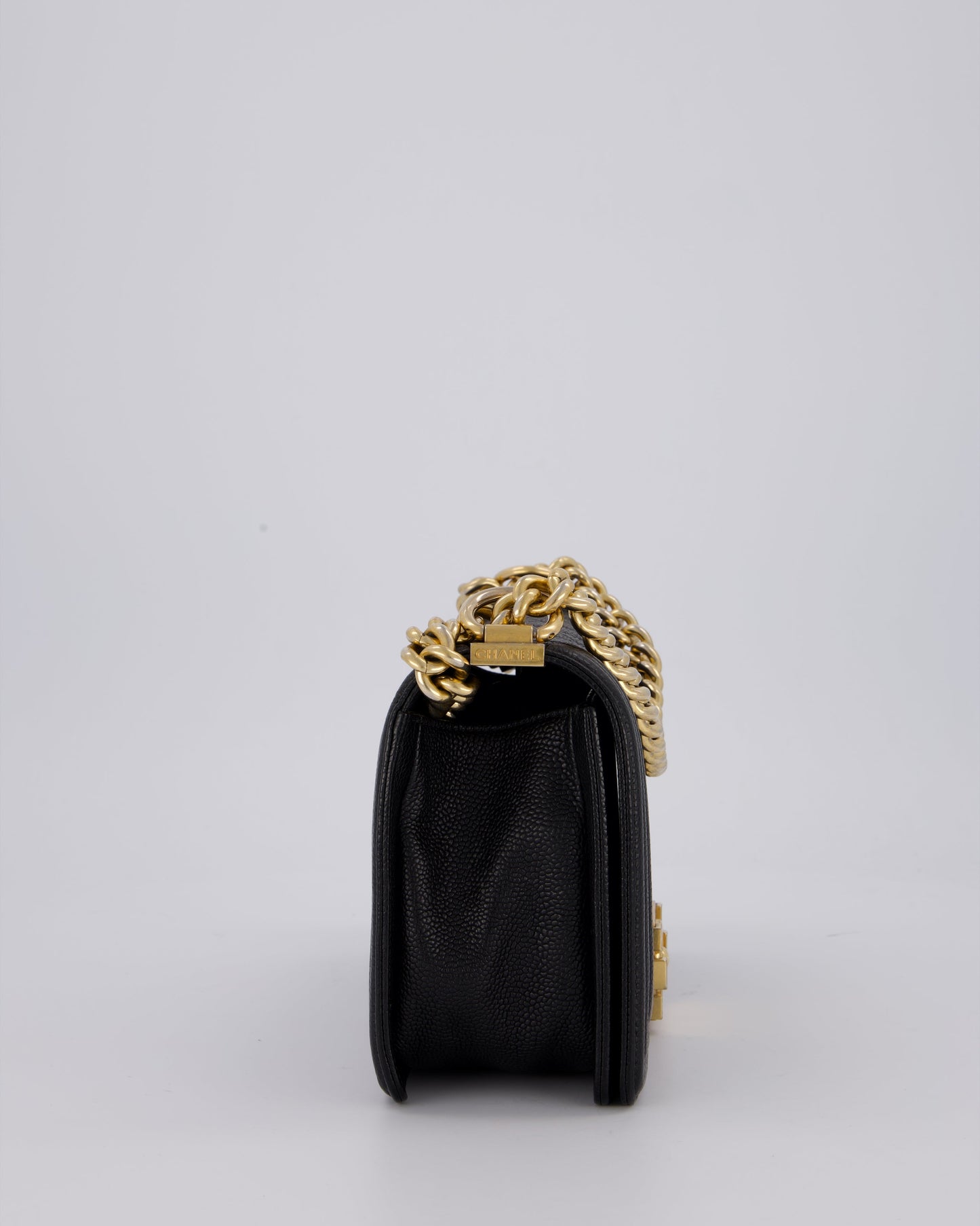Chanel Black Medium Boy Bag in Caviar Leather with Brushed Gold Hardware