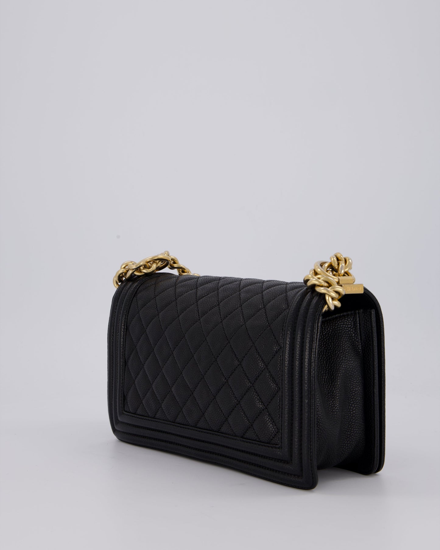 Chanel Black Medium Boy Bag in Caviar Leather with Brushed Gold Hardware
