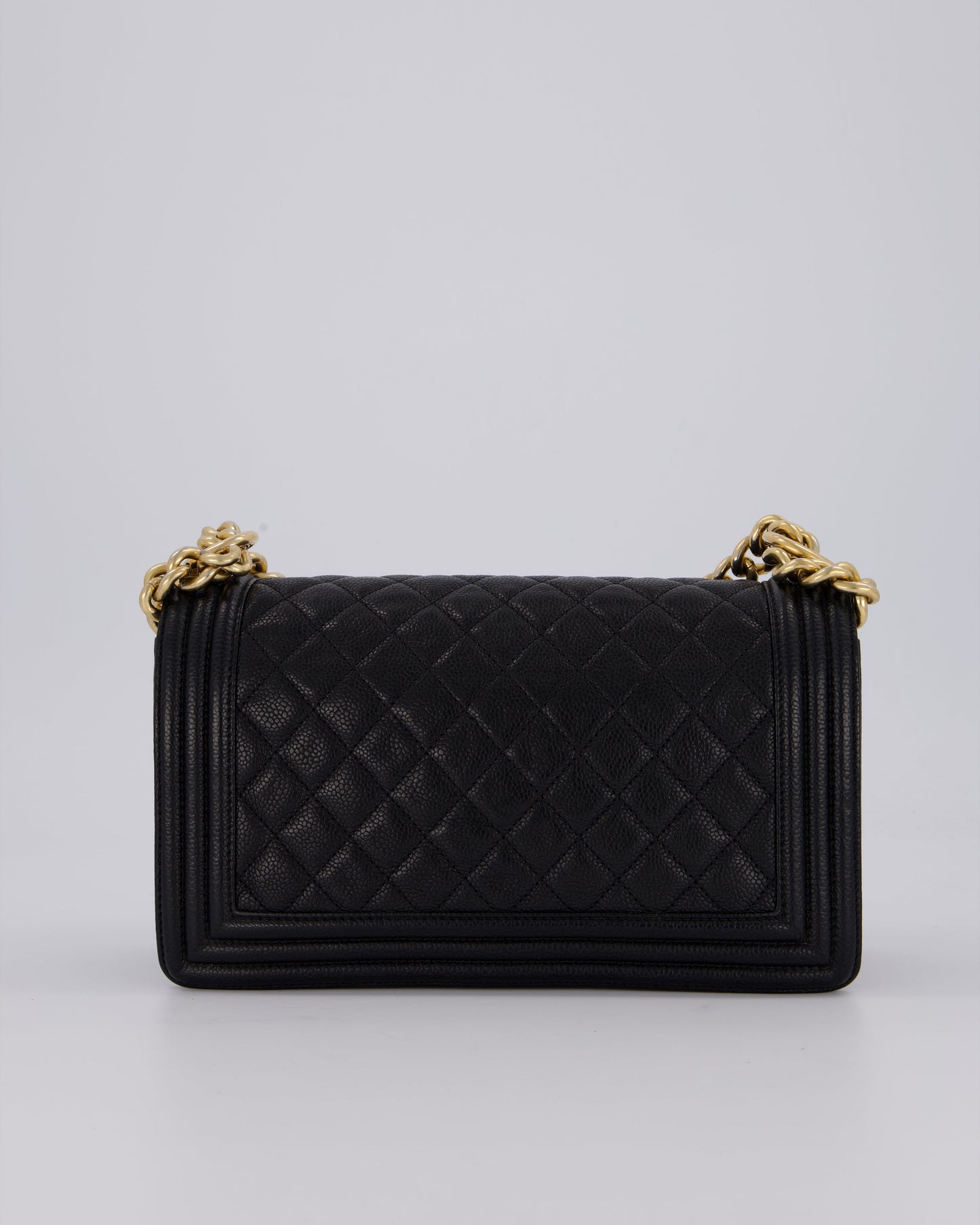 Chanel Black Medium Boy Bag in Caviar Leather with Brushed Gold Hardware