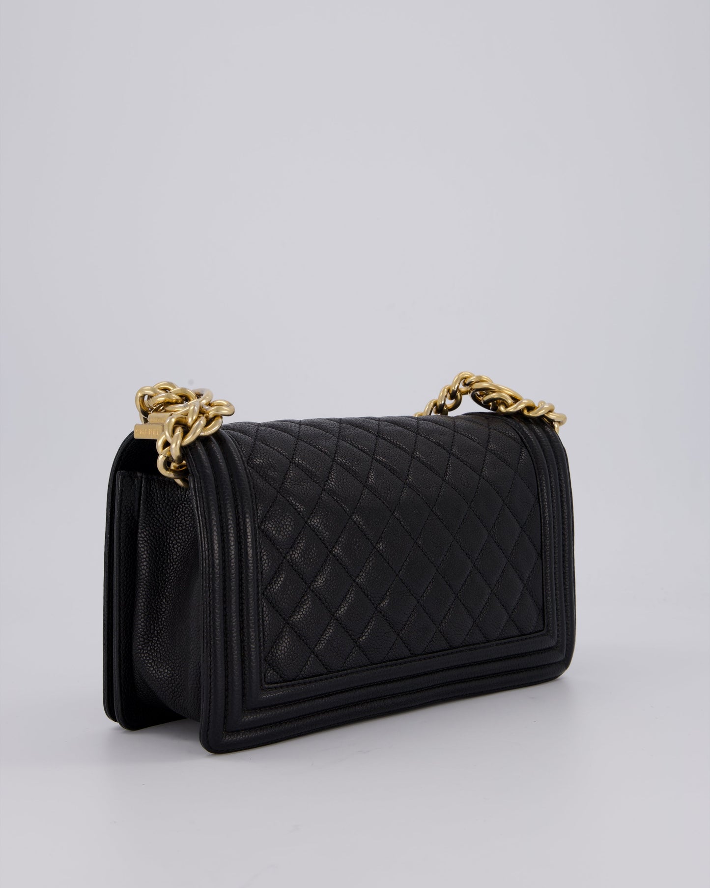 Chanel Black Medium Boy Bag in Caviar Leather with Brushed Gold Hardware