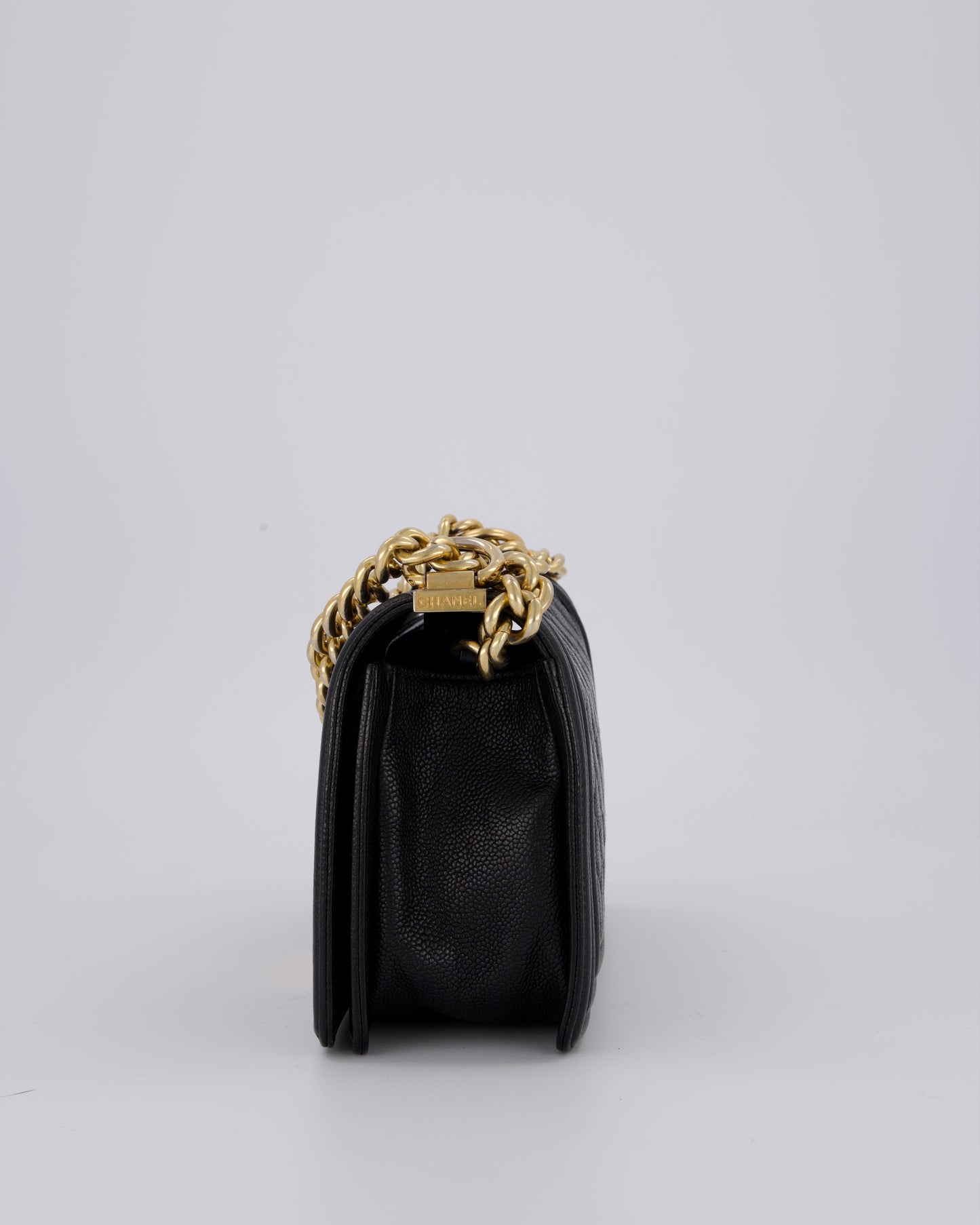 Chanel Black Medium Boy Bag in Caviar Leather with Brushed Gold Hardware