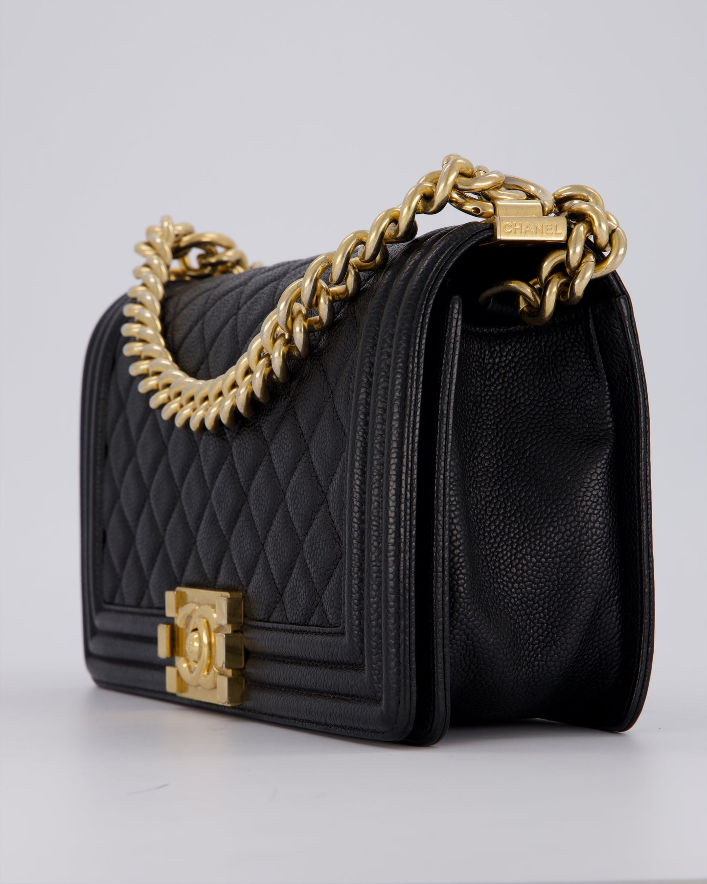 Chanel Black Medium Boy Bag in Caviar Leather with Brushed Gold Hardware