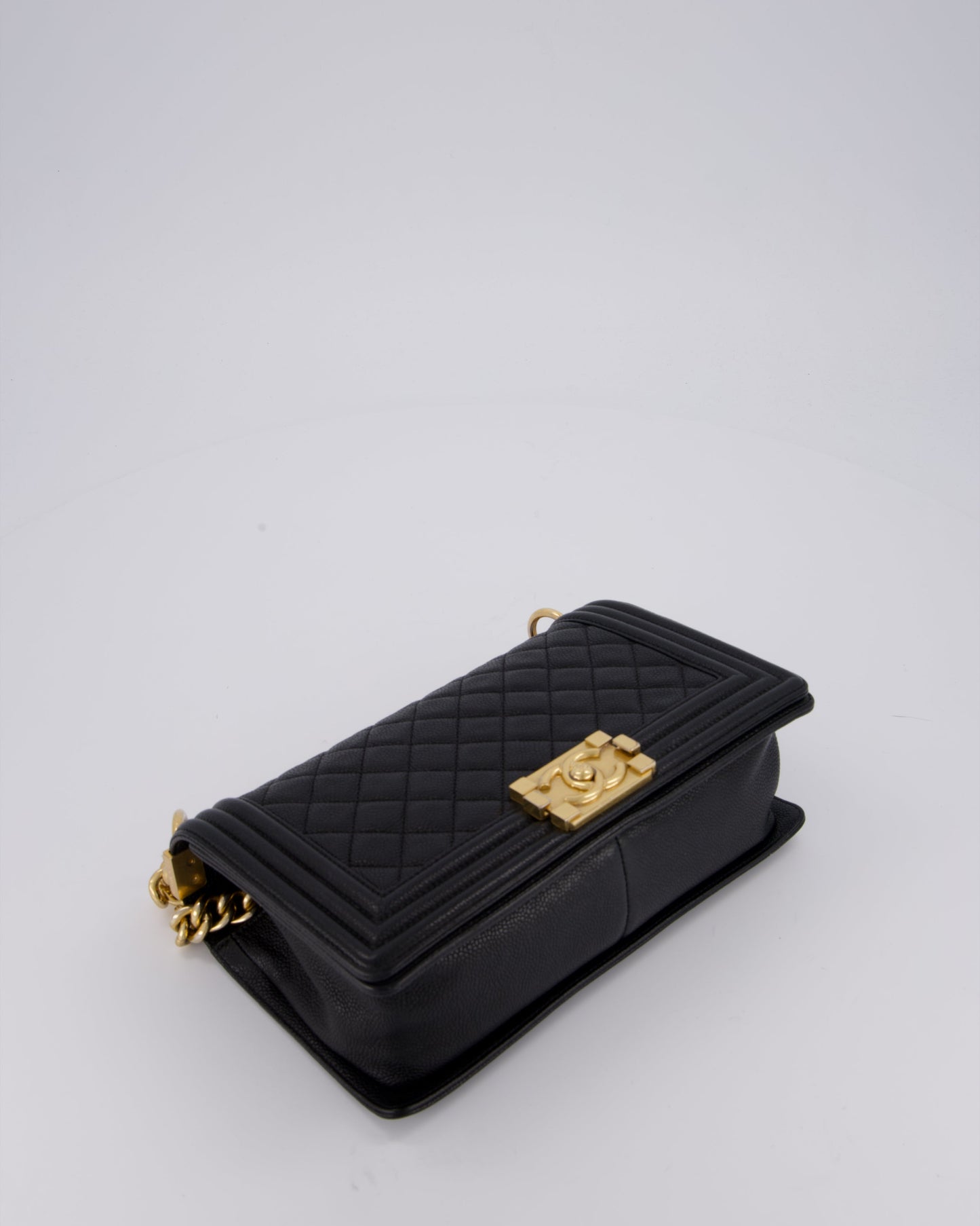 Chanel Black Medium Boy Bag in Caviar Leather with Brushed Gold Hardware