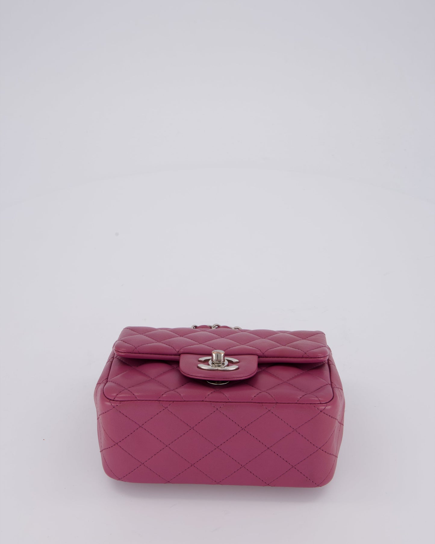 Chanel Purple Mini Square Flap Bag In Lambskin Leather With Silver Hardware
