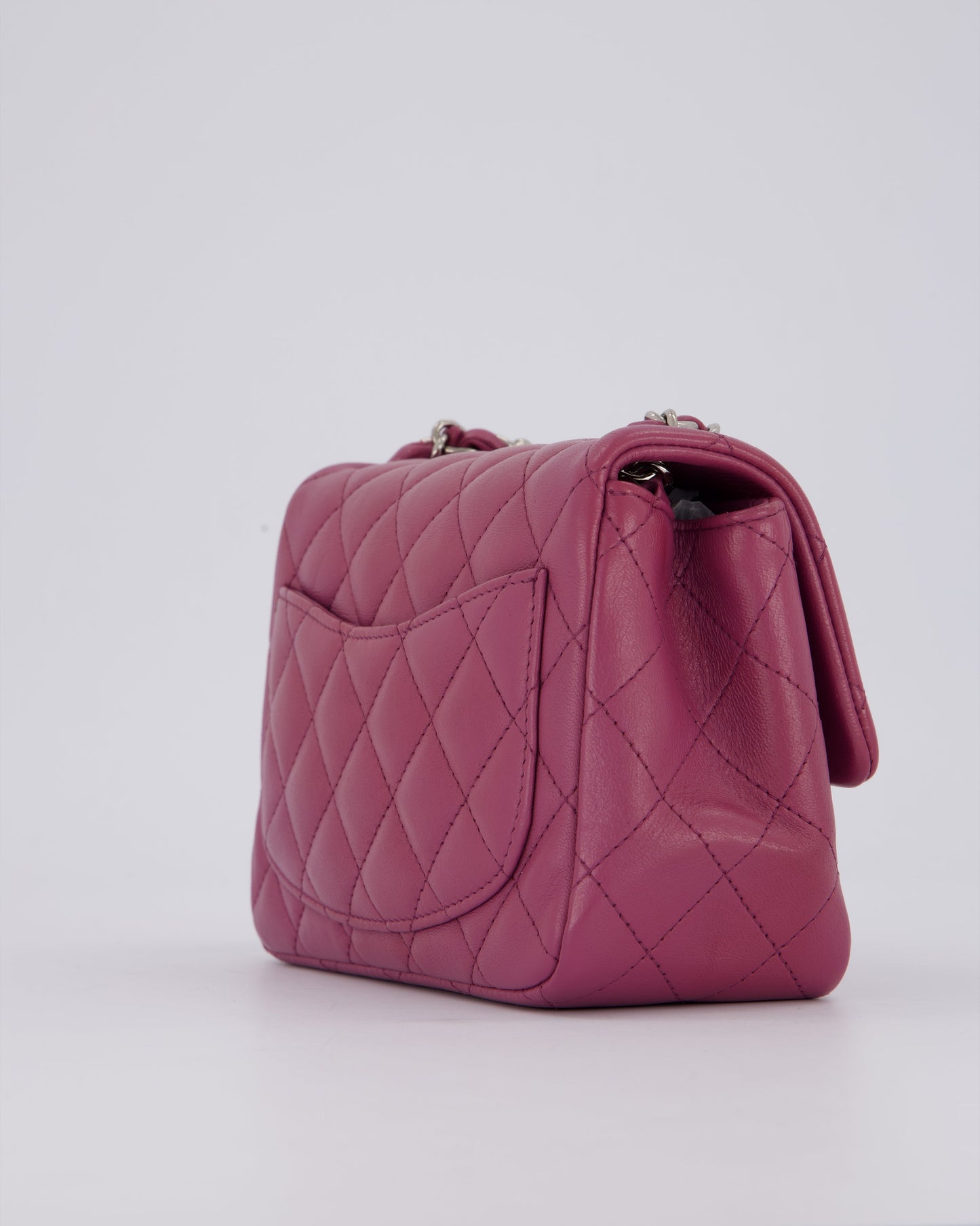 Chanel Purple Mini Square Flap Bag In Lambskin Leather With Silver Hardware