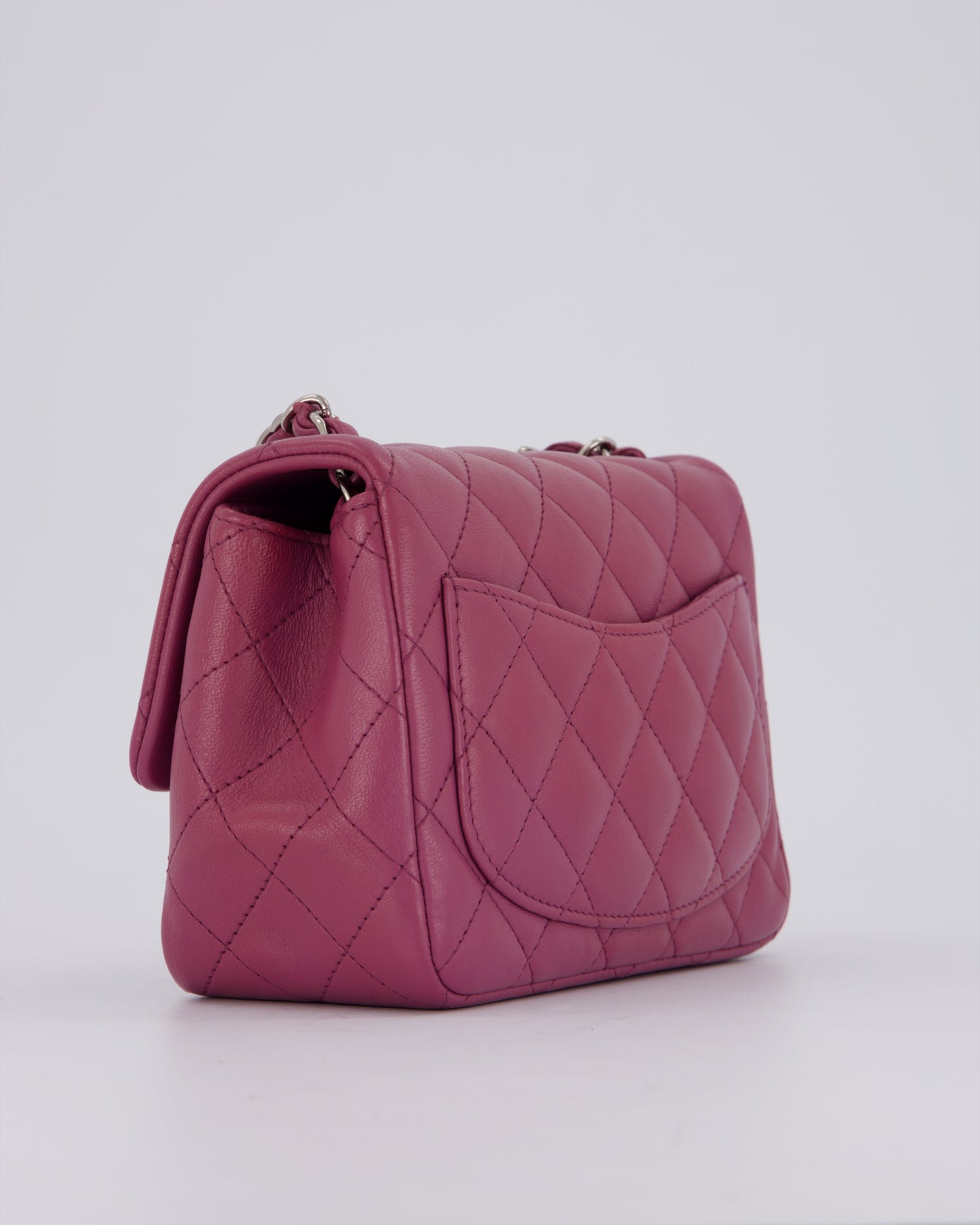 Chanel Purple Mini Square Flap Bag In Lambskin Leather With Silver Hardware