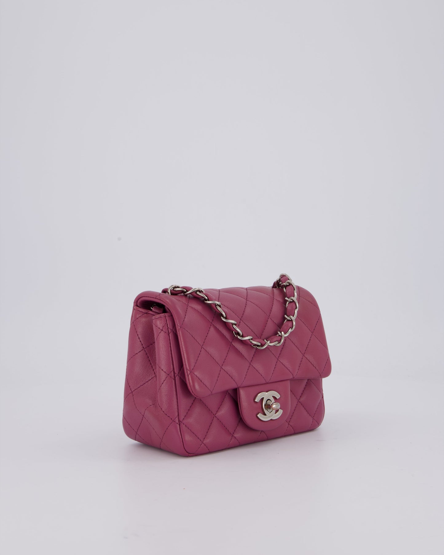 Chanel Purple Mini Square Flap Bag In Lambskin Leather With Silver Hardware