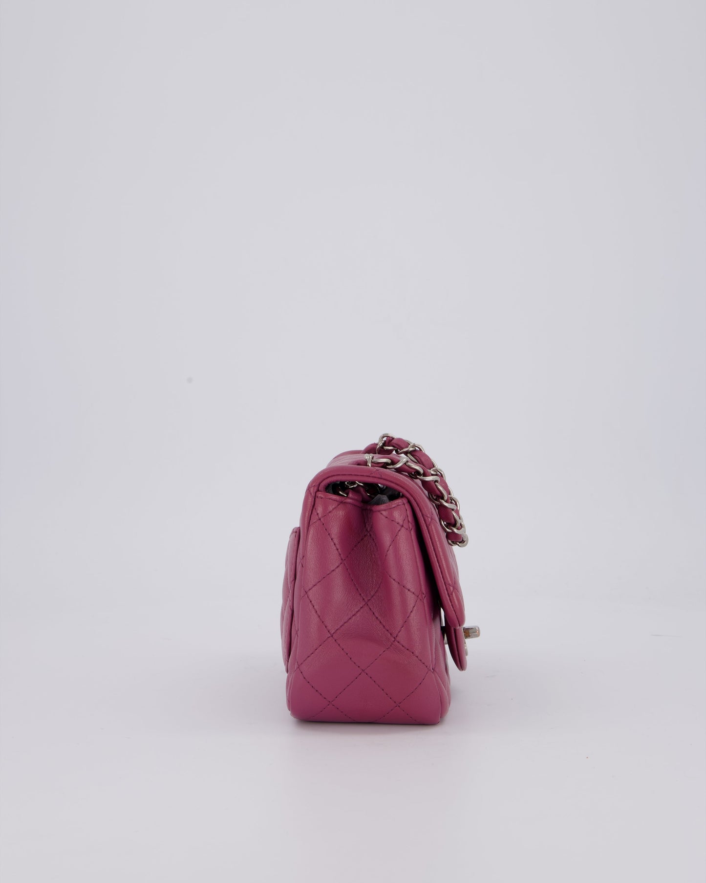 Chanel Purple Mini Square Flap Bag In Lambskin Leather With Silver Hardware