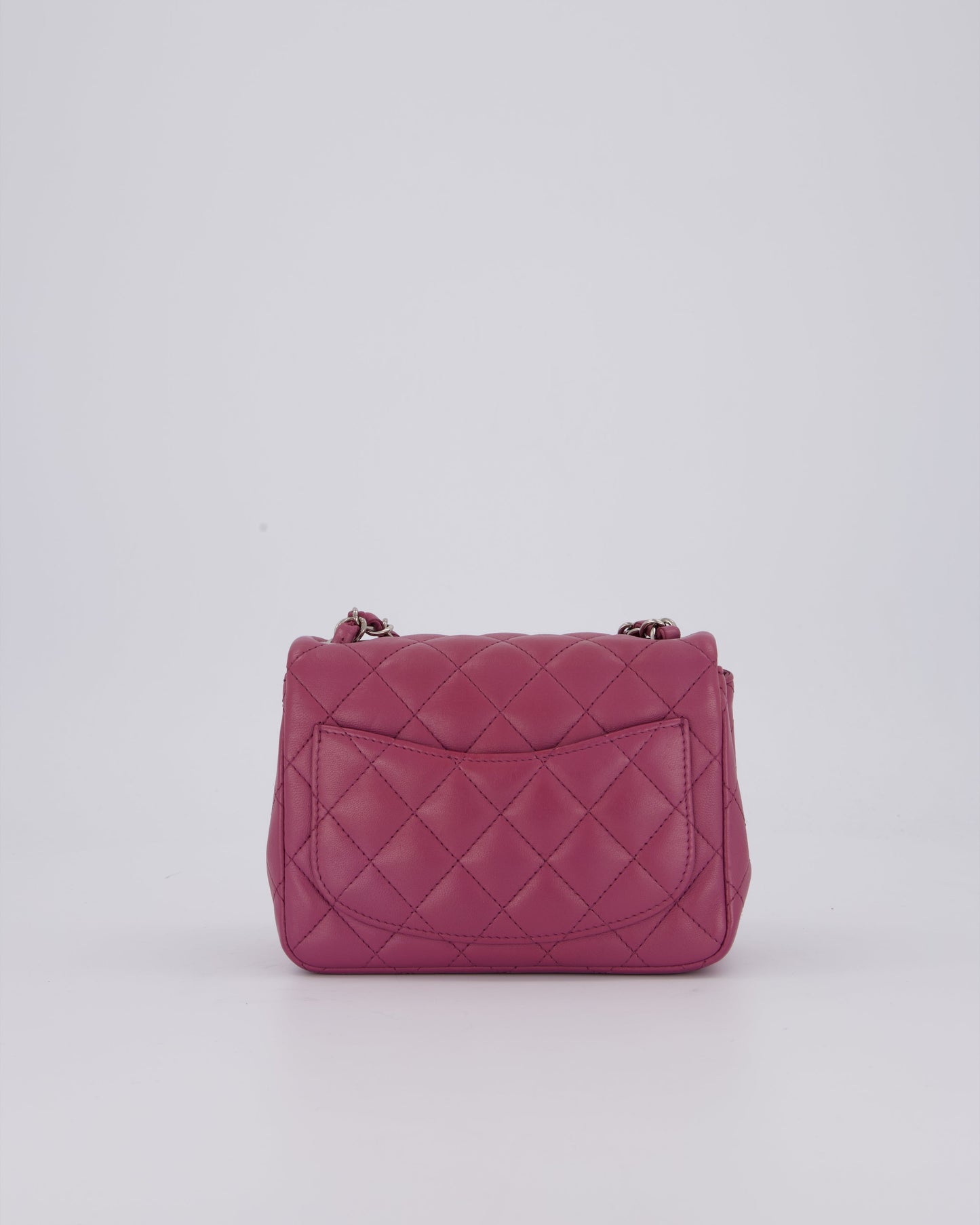 Chanel Purple Mini Square Flap Bag In Lambskin Leather With Silver Hardware