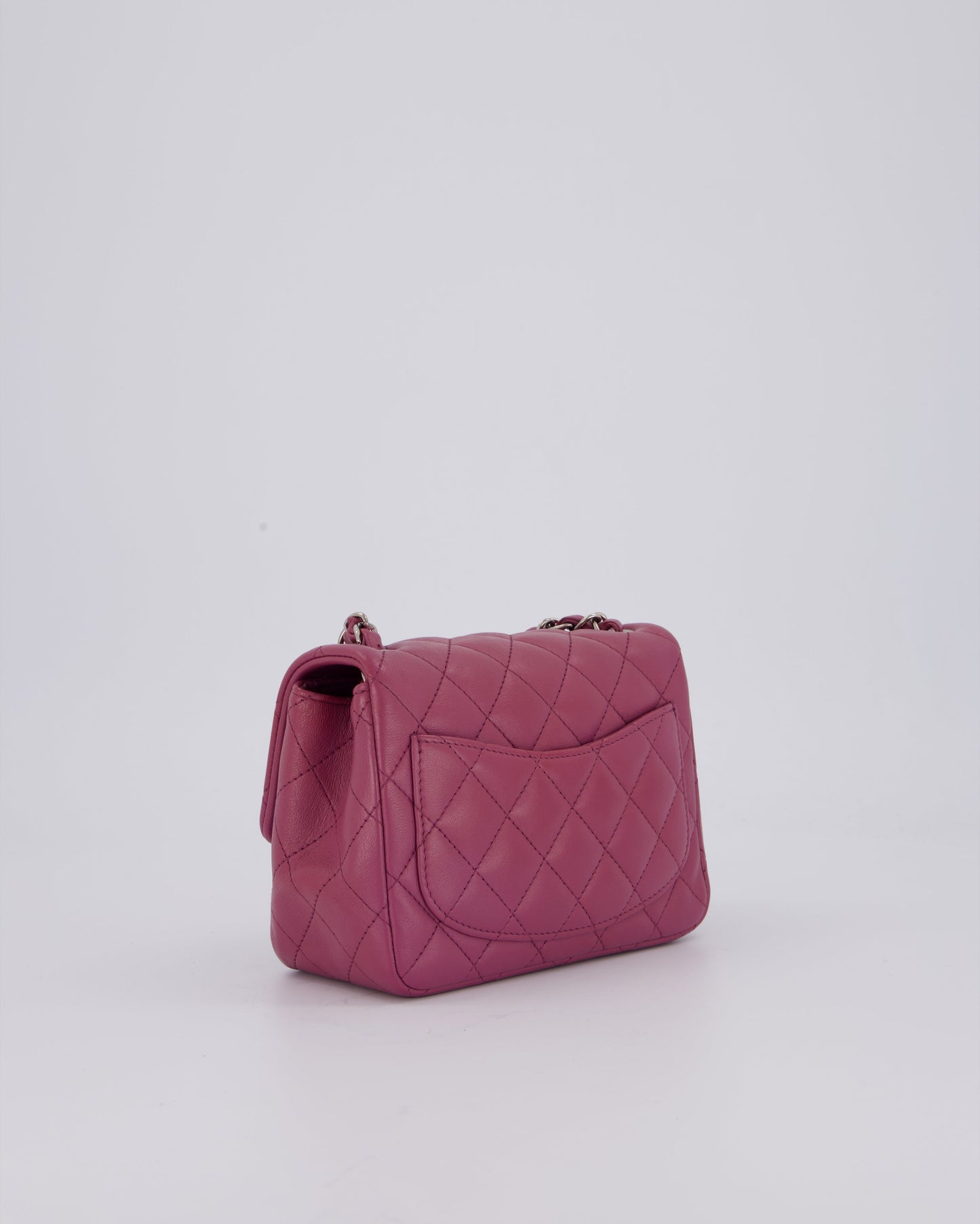 Chanel Purple Mini Square Flap Bag In Lambskin Leather With Silver Hardware