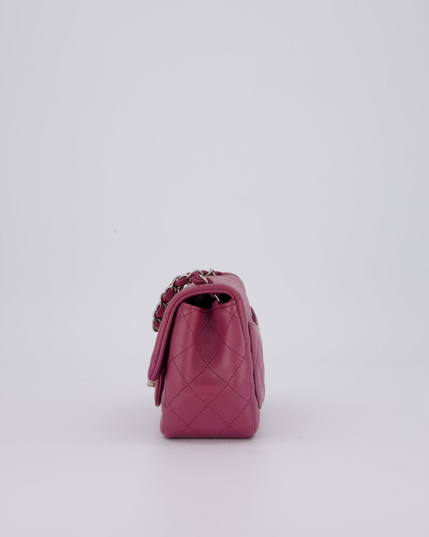 Chanel Purple Mini Square Flap Bag In Lambskin Leather With Silver Hardware