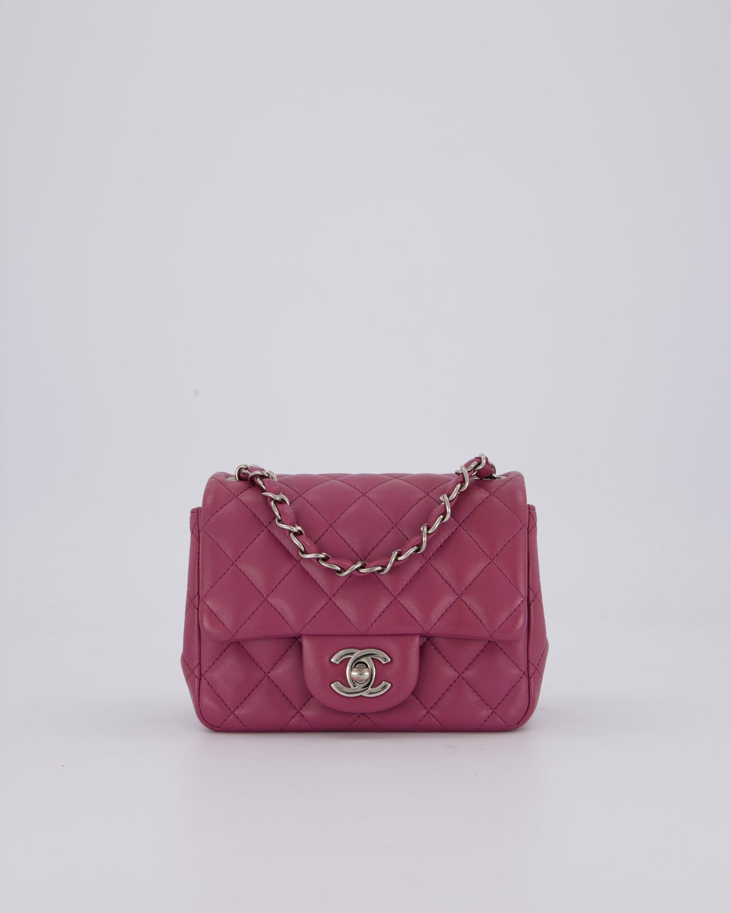 Chanel Purple Mini Square Flap Bag In Lambskin Leather With Silver Hardware