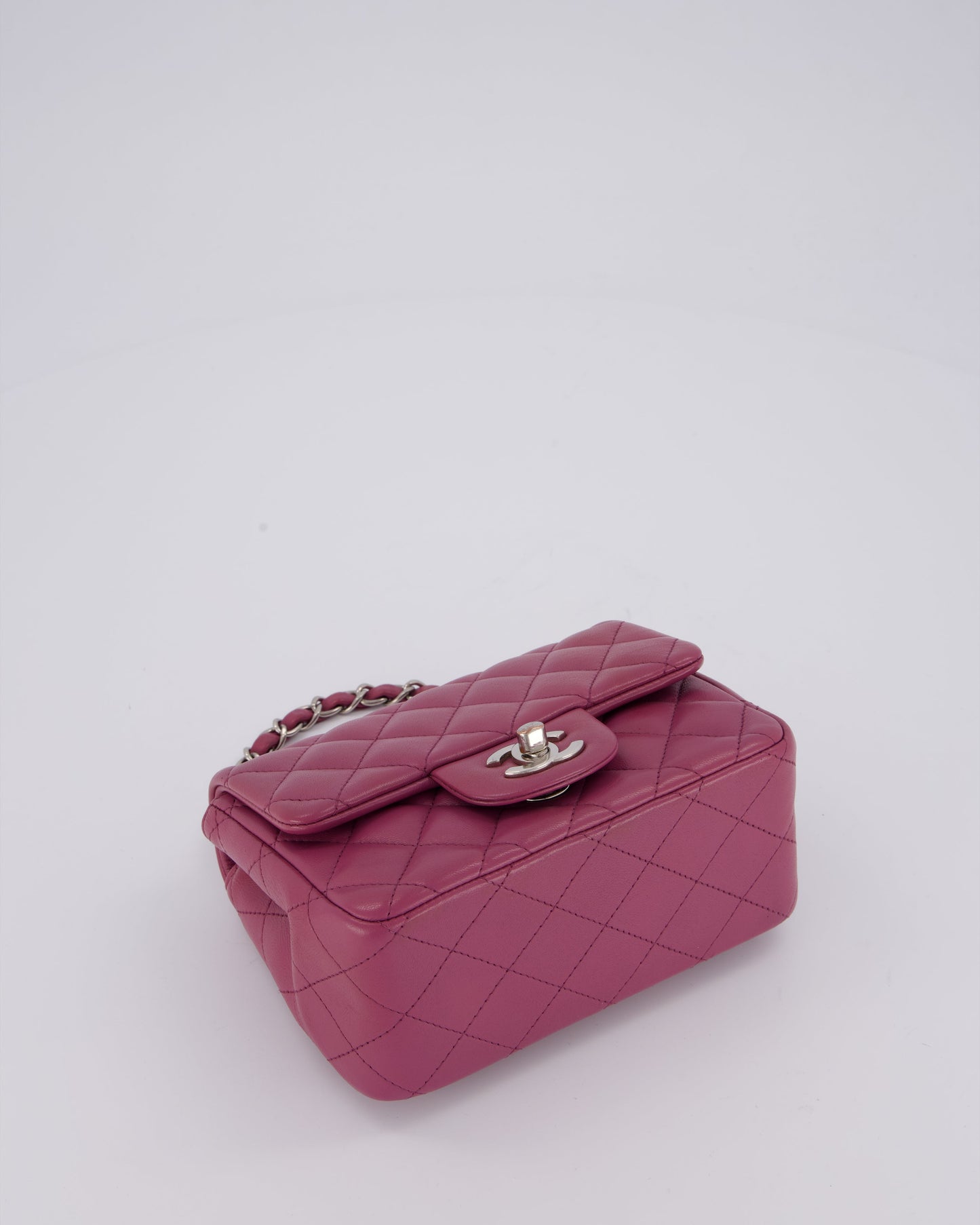 Chanel Purple Mini Square Flap Bag In Lambskin Leather With Silver Hardware